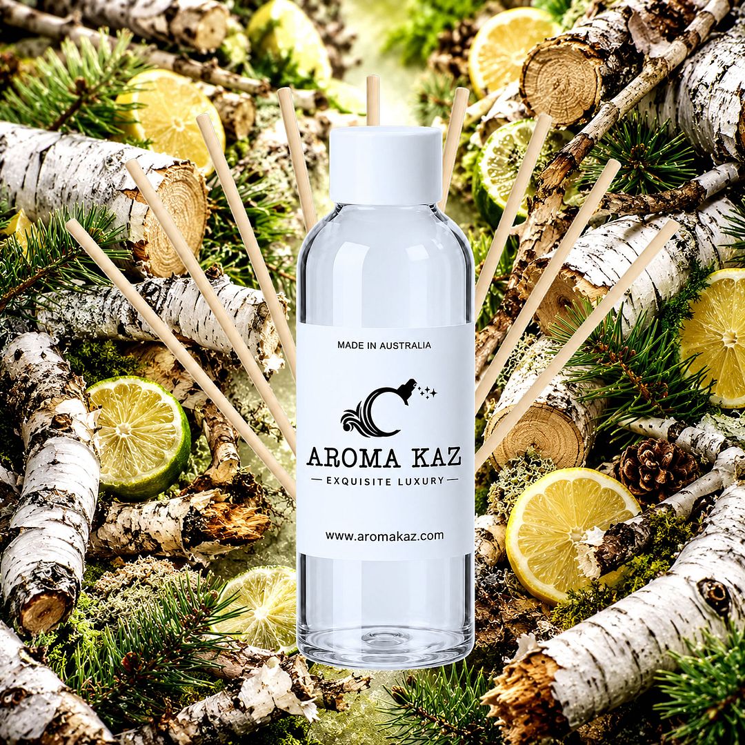 Crackling Birch Diffuser Fragrance Oil Refill – vegan, cruelty-free featuring crisp birch wood and smoky winter notes, handmade in Australia.