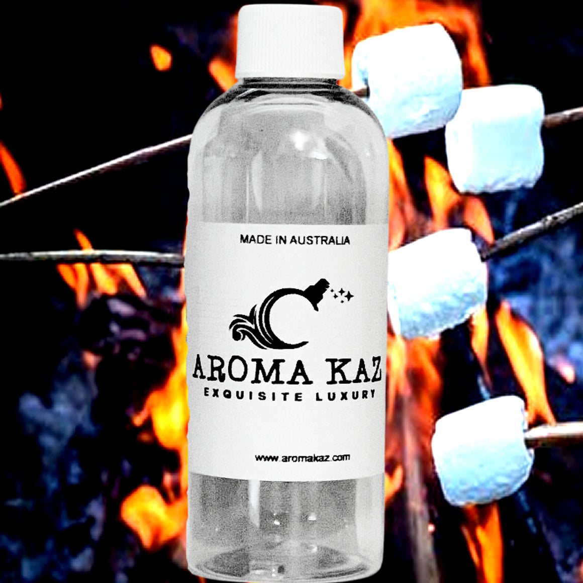 Firewood & Marshmallows fragrance oil for candle making, soap making and perfume blending – vegan, cruelty-free featuring smoky firewood and toasted marshmallow aroma, handmade in Australia.