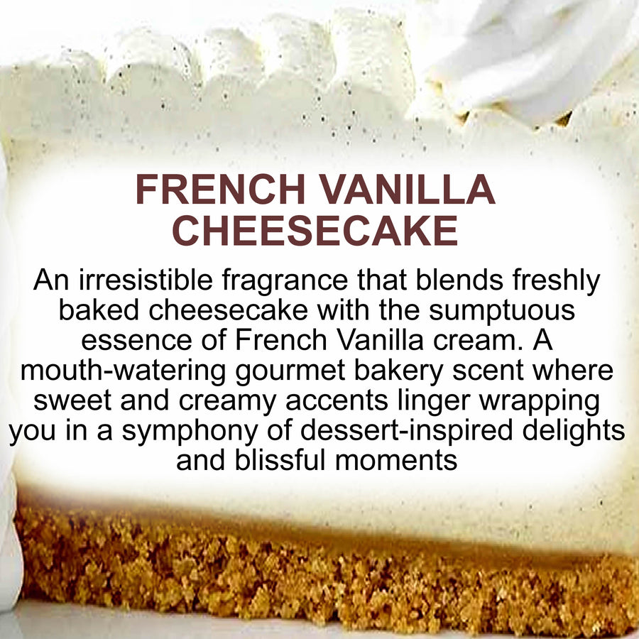 French Vanilla Cheesecake fragrance oil for candle making, soap making and perfume blending – vegan, cruelty-free featuring freshly baked cheesecake and creamy vanilla aroma, handmade in Australia.