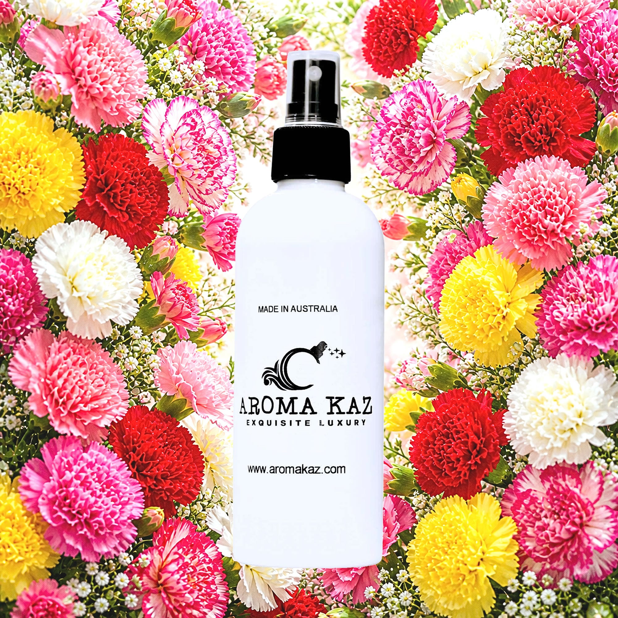 Fresh Carnations Room Linen Car Air Freshener Spray Deodoriser eco-friendly vegan, cruelty-free body fragrance featuring fresh carnation florals, made in Australia.
