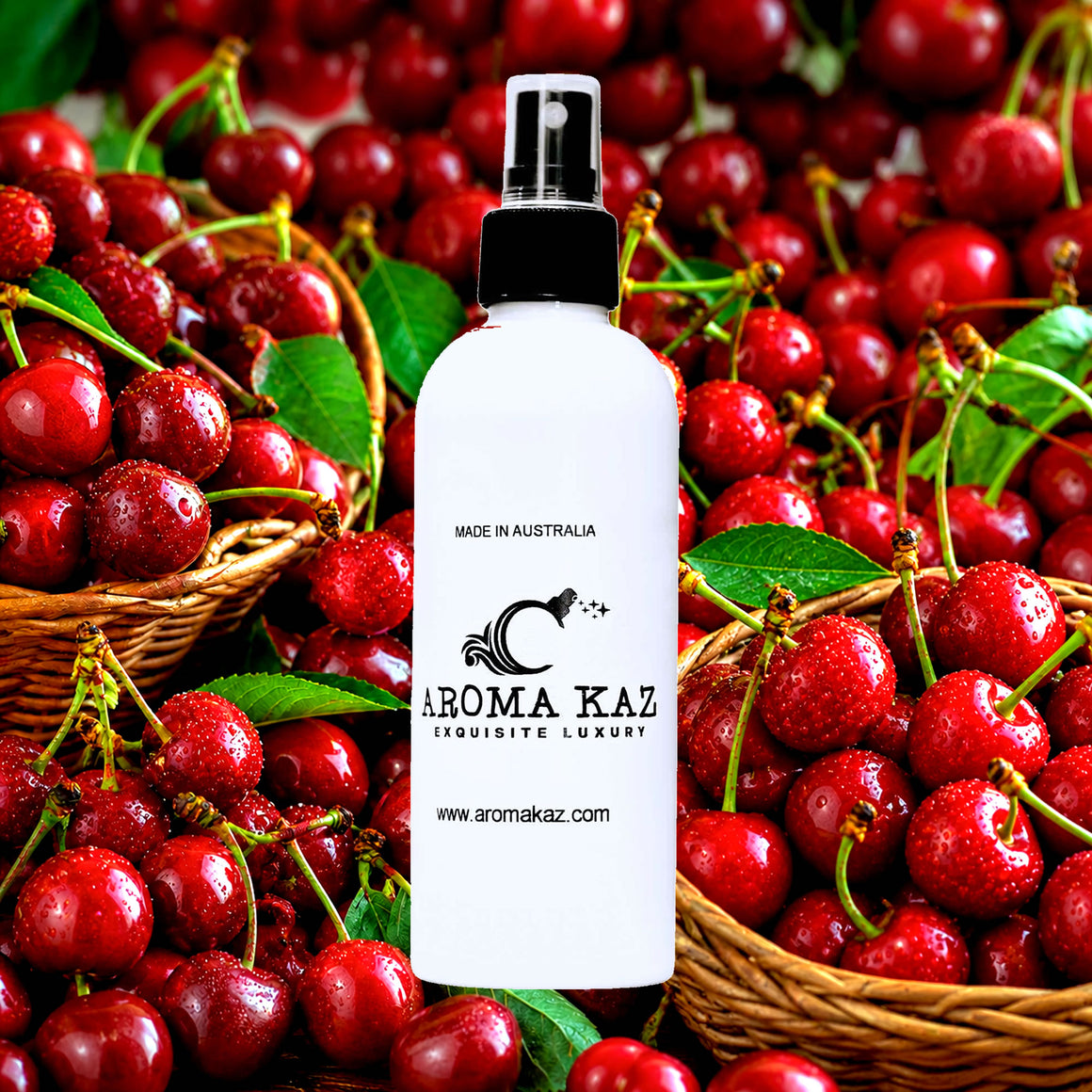 Fresh Cherries Room Linen Car Air Freshener Spray Deodoriser eco-friendly vegan, cruelty-free body fragrance featuring juicy sweet cherry aroma, made in Australia.