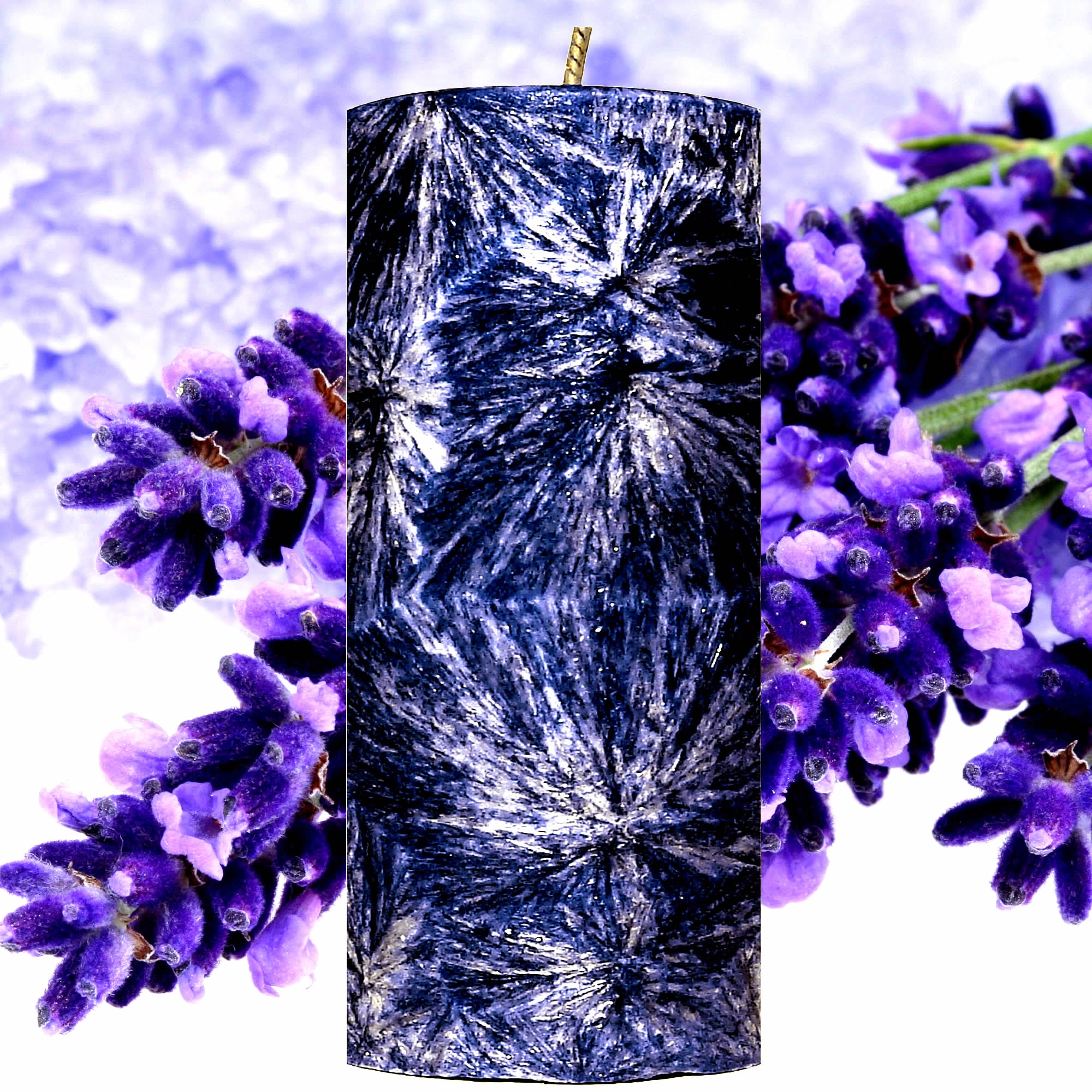 Fresh Lavender plant based Pillar Candle – vegan, cruelty-free featuring fresh lavender, handmade in Australia.