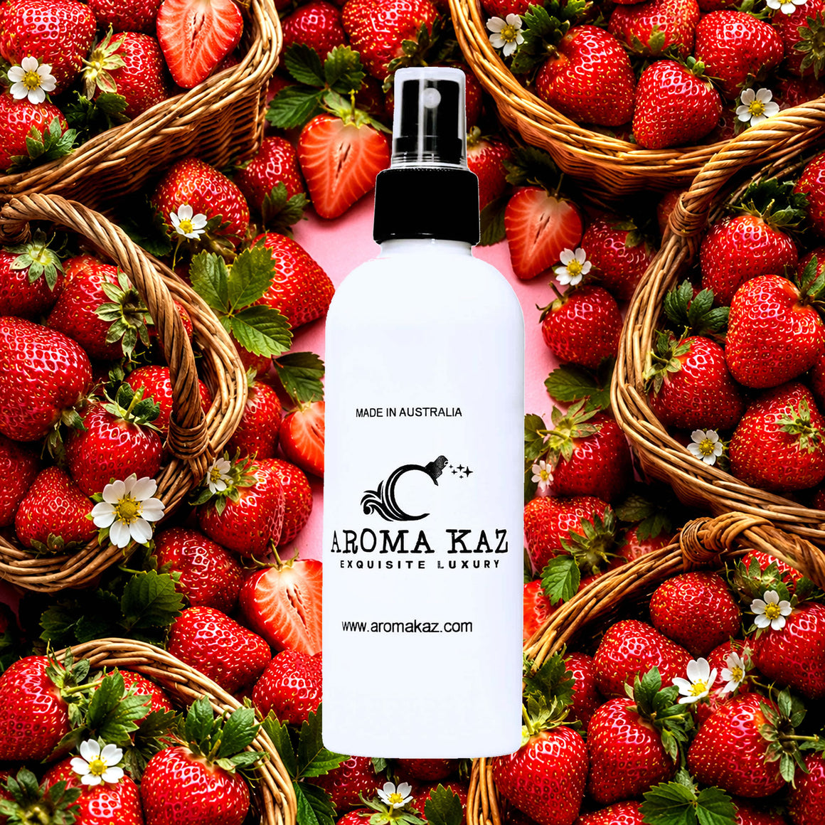 Fresh Strawberries Room Linen Car Air Freshener Spray Deodoriser eco-friendly vegan, cruelty-free body fragrance featuring sweet juicy strawberry aroma, made in Australia.