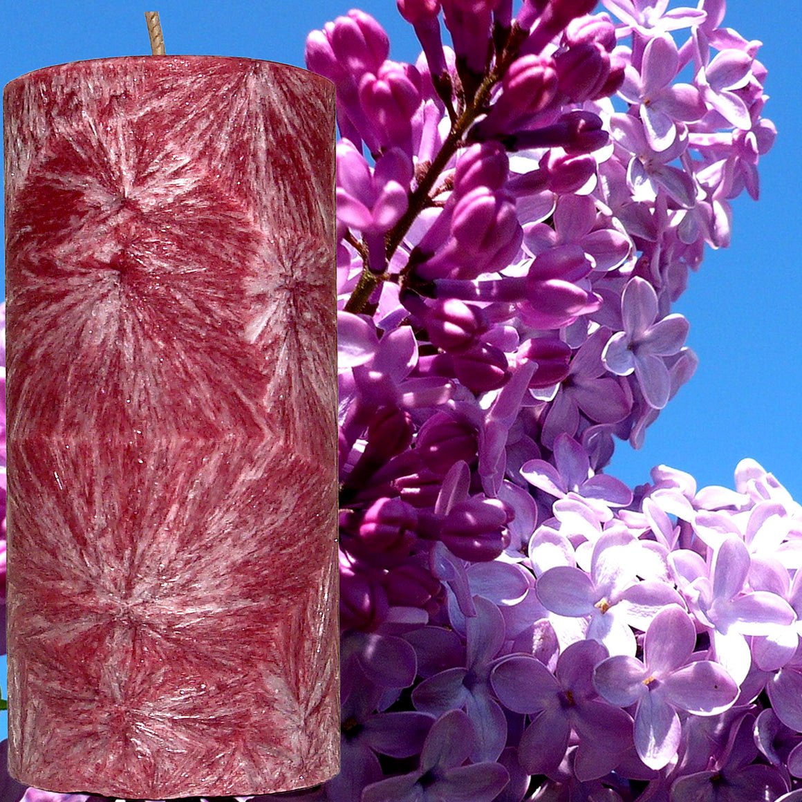 Fresh Lilac Scented Palm Wax Pillar Candle Hand Poured