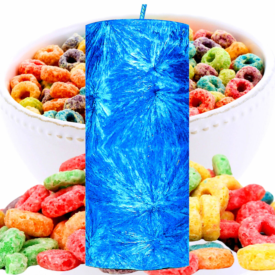 Fruity Rings Cereal Pillar Candle – Plant-Based, Eco-Friendly, Vegan, Cruelty Free