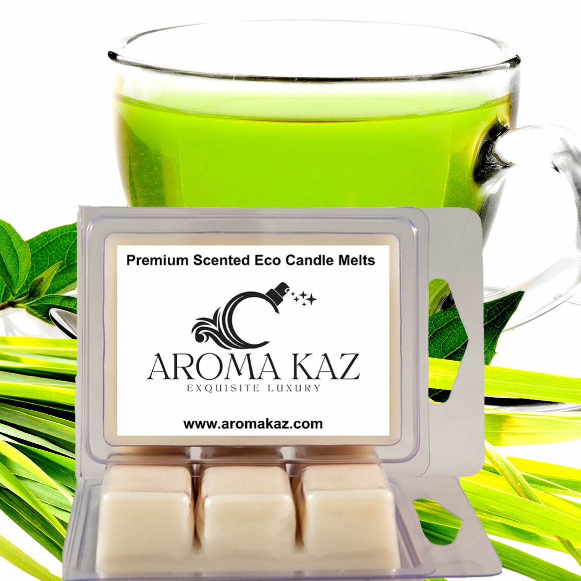 Green Tea & Lemongrass eco soy wax melts – vegan, cruelty-free featuring zesty citrus lemongrass and herbal green tea, handmade in Australia.