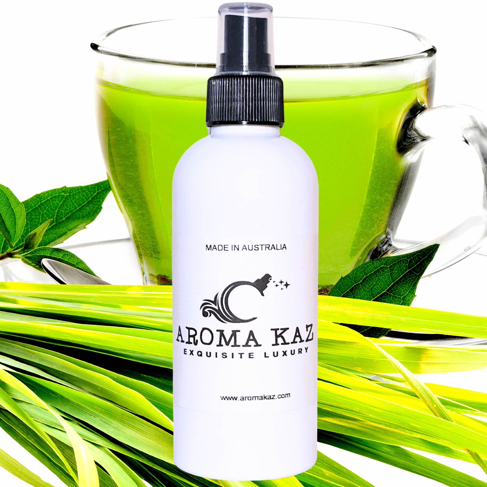 Green Tea & Lemongrass Body Spray Mist – vegan, cruelty-free body spray featuring zesty citrus lemongrass and herbal green tea, handmade in Australia.