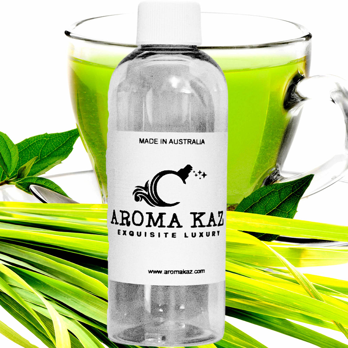 Green Tea & Lemongrass fragrance oil for candle making, soap making and perfume blending – vegan, cruelty-free featuring zesty citrus lemongrass and herbal green tea, handmade in Australia.