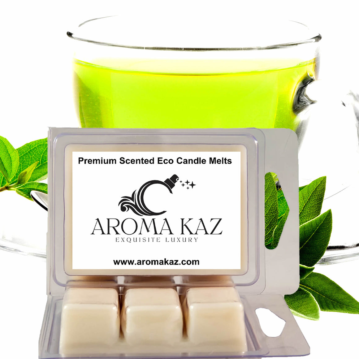 Green Tea & Wild Sage eco soy wax melts – vegan, cruelty-free featuring herbal sage and soothing green tea notes, handmade in Australia.