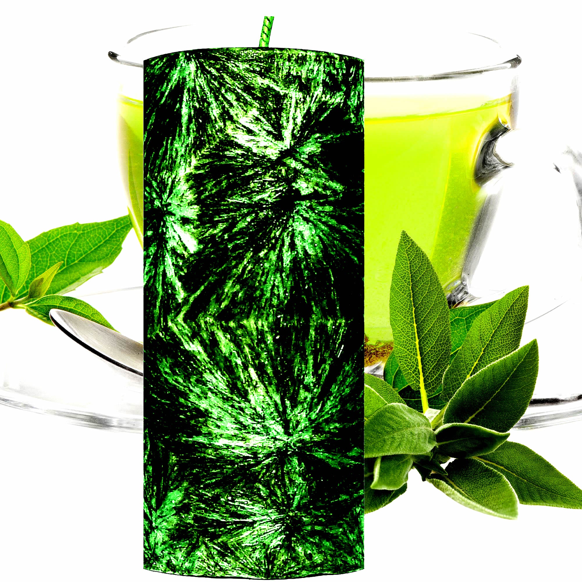 Green Tea & Wild Sage Pillar Candle – Plant-Based, Eco-Friendly, Vegan, Cruelty Free