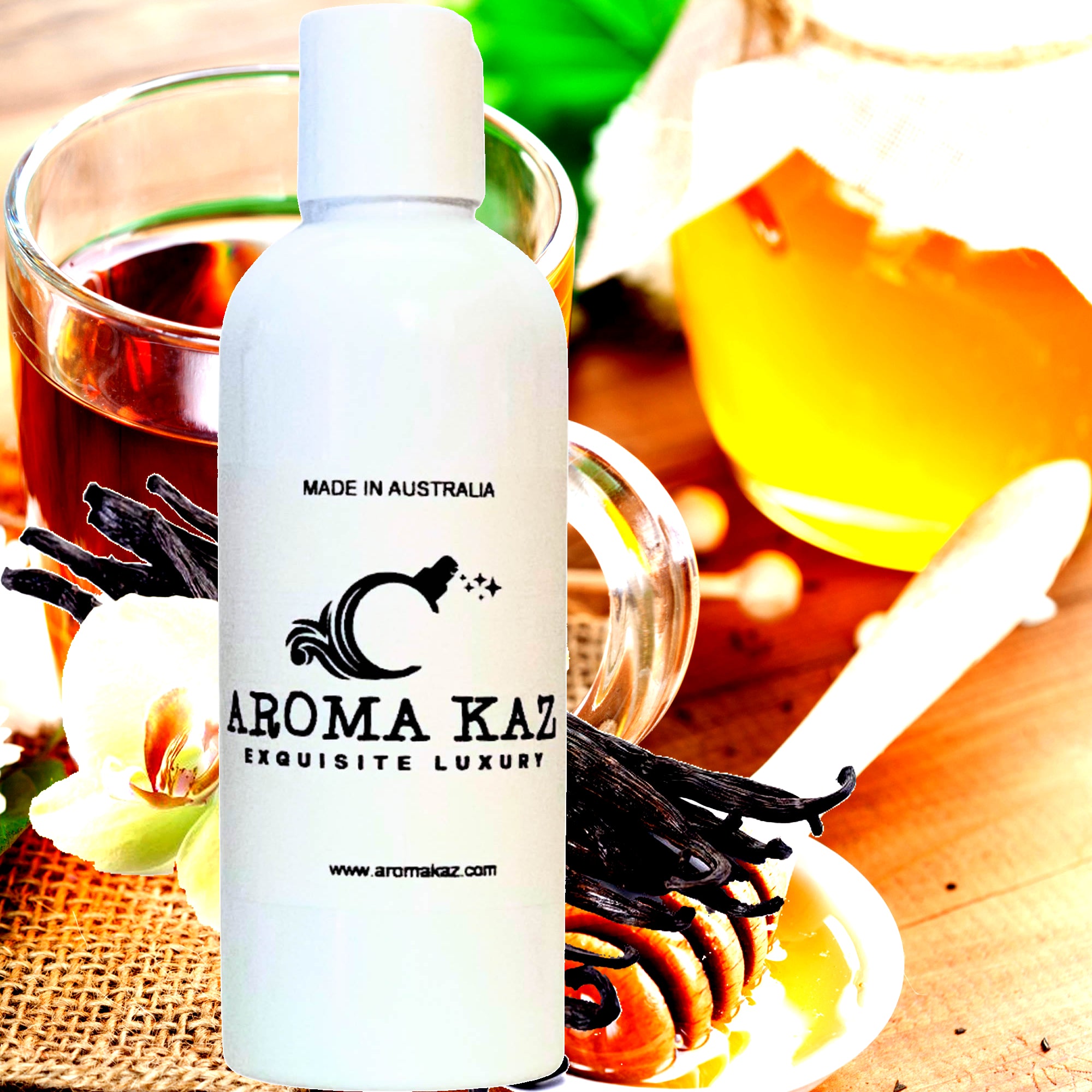 Honeybush Vanilla Body Massage Oil – vegan, cruelty-free, plant-based hydrating oil with soothing honeybush tea and creamy vanilla notes, handmade in Australia.