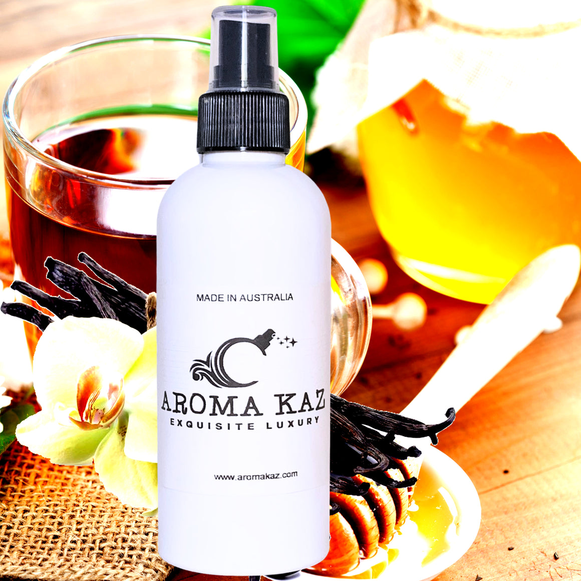 Honeybush Vanilla Car Air Freshener Spray Deodoriser – eco-friendly, vegan, cruelty-free handmade featuring soothing honeybush tea and creamy vanilla notes, handmade in Australia.