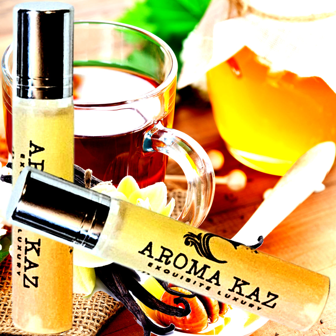 Honeybush Vanilla Fragrance Roll On – vegan, cruelty-free perfume roll on featuring soothing honeybush tea and creamy vanilla notes, handmade in Australia.