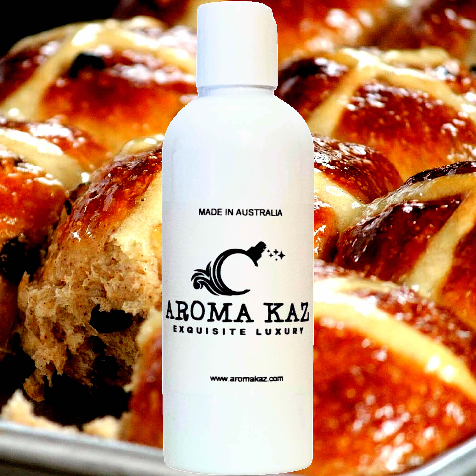 Hot Cross Buns Body Massage Oil – vegan, cruelty-free, plant-based hydrating oil with warm bakery spices, sweet dough, and vanilla icing notes, handmade in Australia.