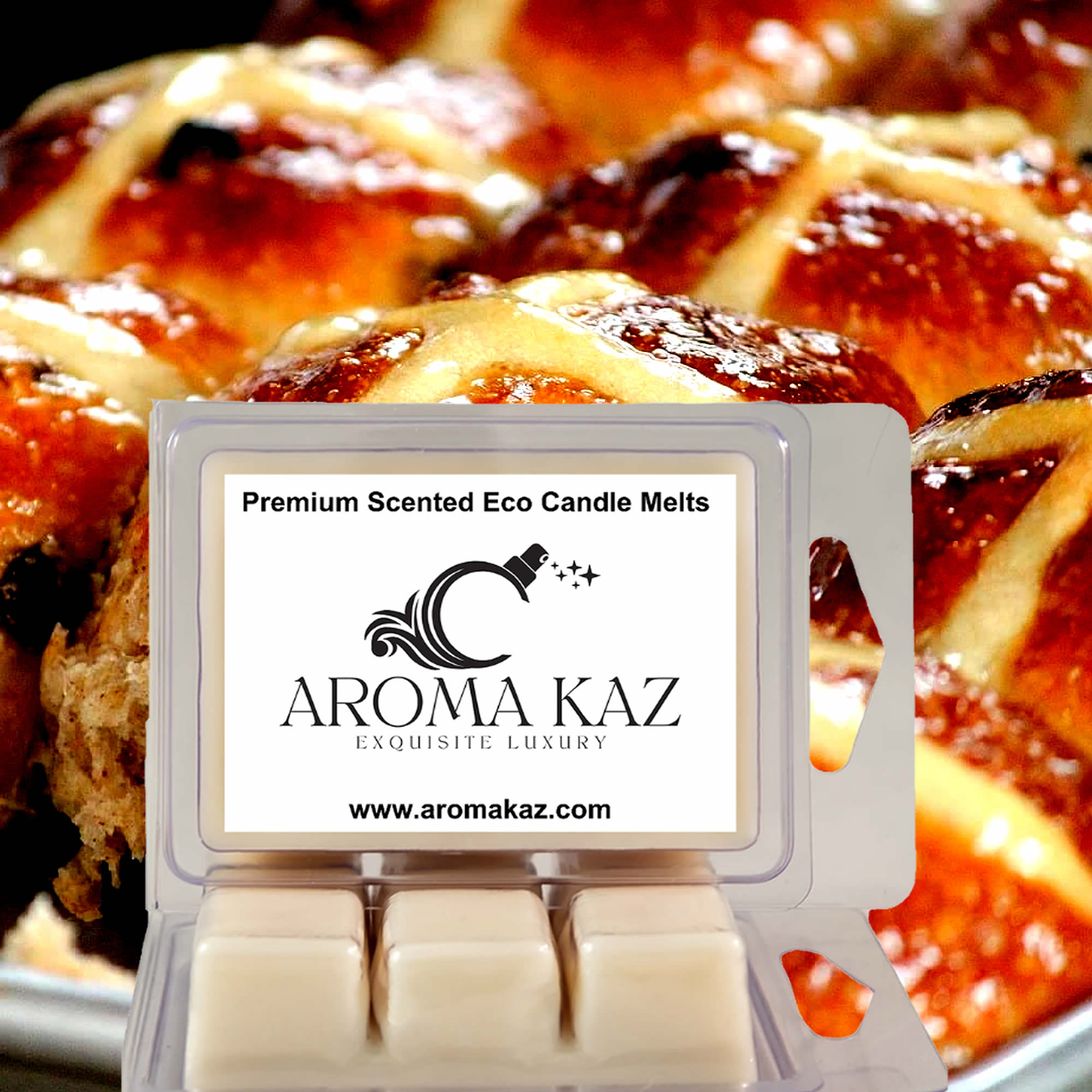 Hot Cross Buns eco soy wax melts – vegan, cruelty-free featuring warm bakery spices, sweet dough, and vanilla icing notes, handmade in Australia.