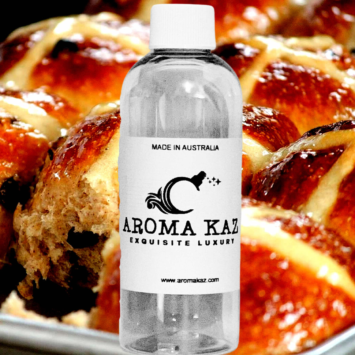 Hot Cross Buns fragrance oil for candle making, soap making and perfume blending – vegan, cruelty-free featuring warm bakery spices, sweet dough, and vanilla icing notes, handmade in Australia.
