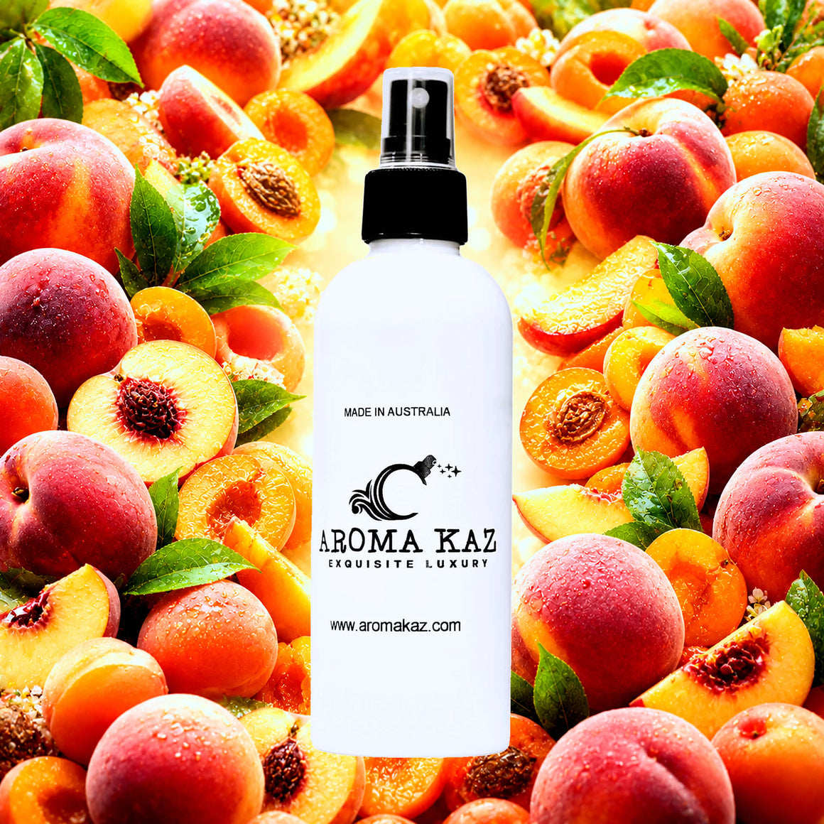 Juicy Peaches Room Linen Car Air Freshener Spray Deodoriser eco-friendly vegan, cruelty-free body fragrance featuring ripe juicy peach sweetness, made in Australia.