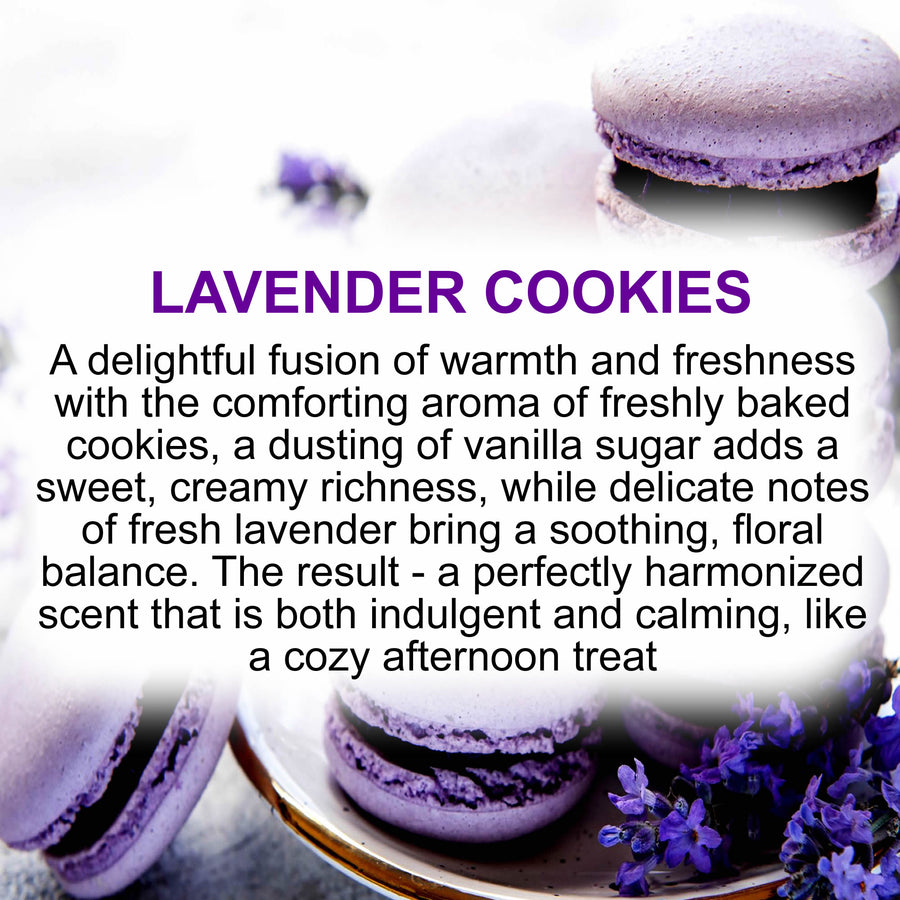 Lavender Cookies eco soy wax melts – vegan, cruelty-free featuring sweet vanilla cookies and a floral lavender aroma, handmade in Australia.
