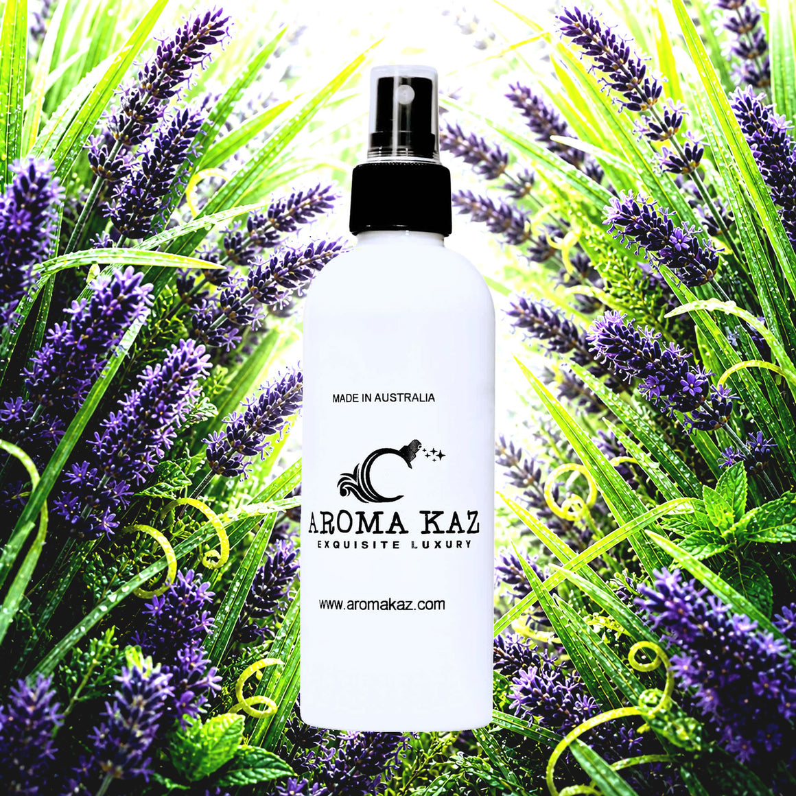 Lavender & Lemongrass Room Linen Car Air Freshener Spray Deodoriser eco-friendly vegan, cruelty-free body fragrance featuring fresh floral lavender and uplifting lemongrass, made in Australia.