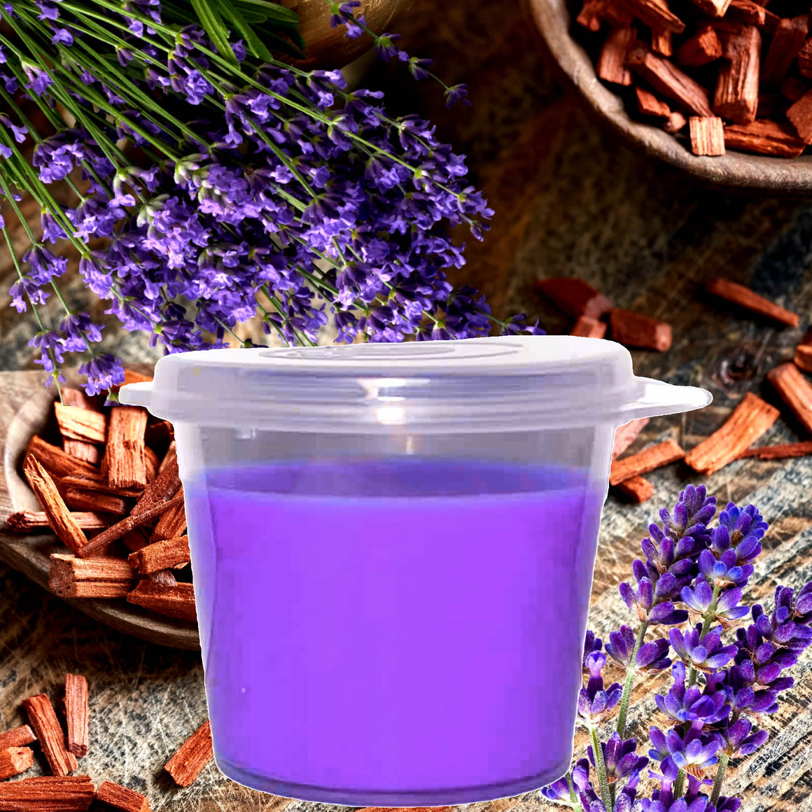 Lavender & Sandalwood eco soy wax melts – vegan, cruelty-free featuring floral fresh lavender and warm sandalwood notes, handmade in Australia.