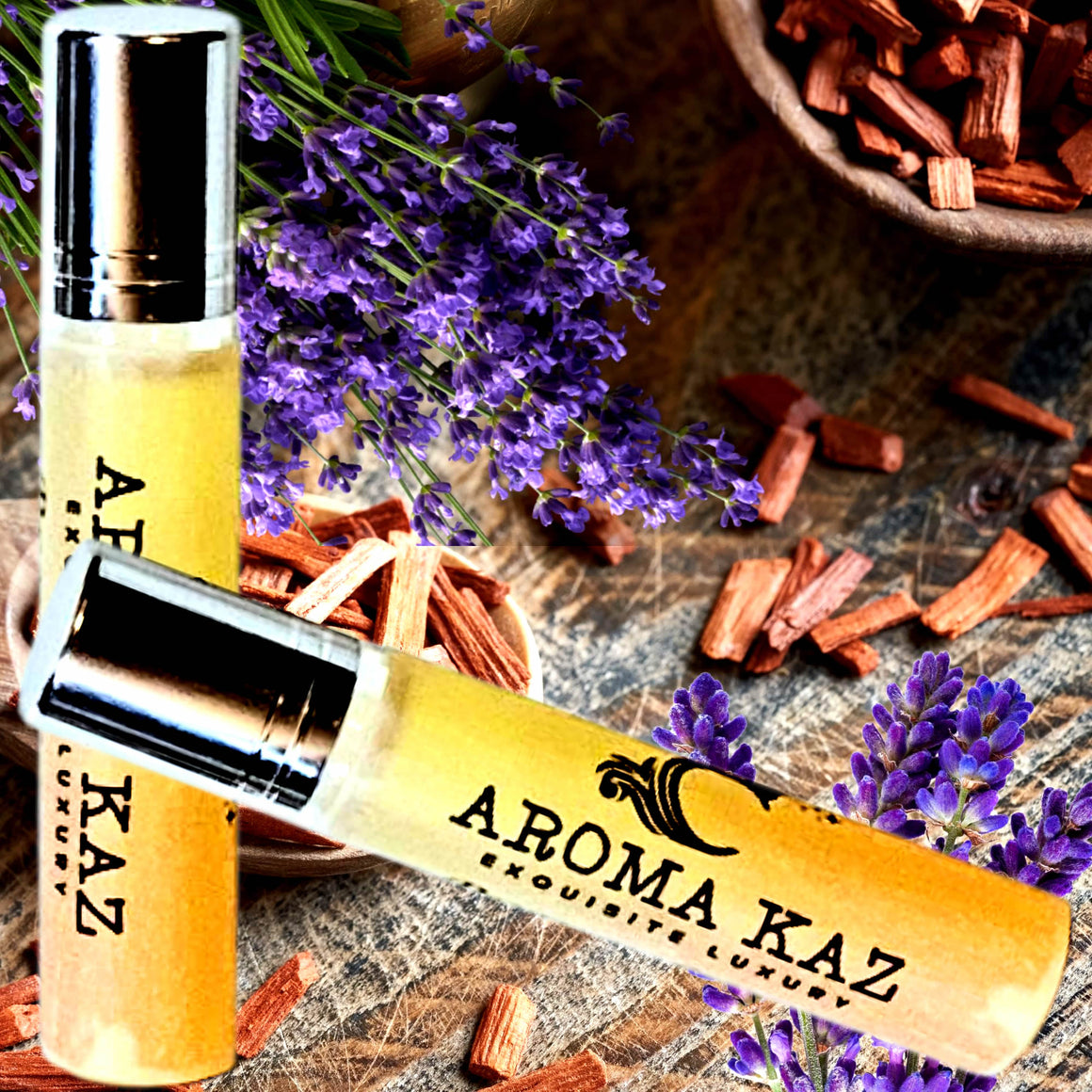 Lavender & Sandalwood Fragrance Roll On – vegan, cruelty-free perfume roll on featuring floral fresh lavender and warm sandalwood notes, handmade in Australia.