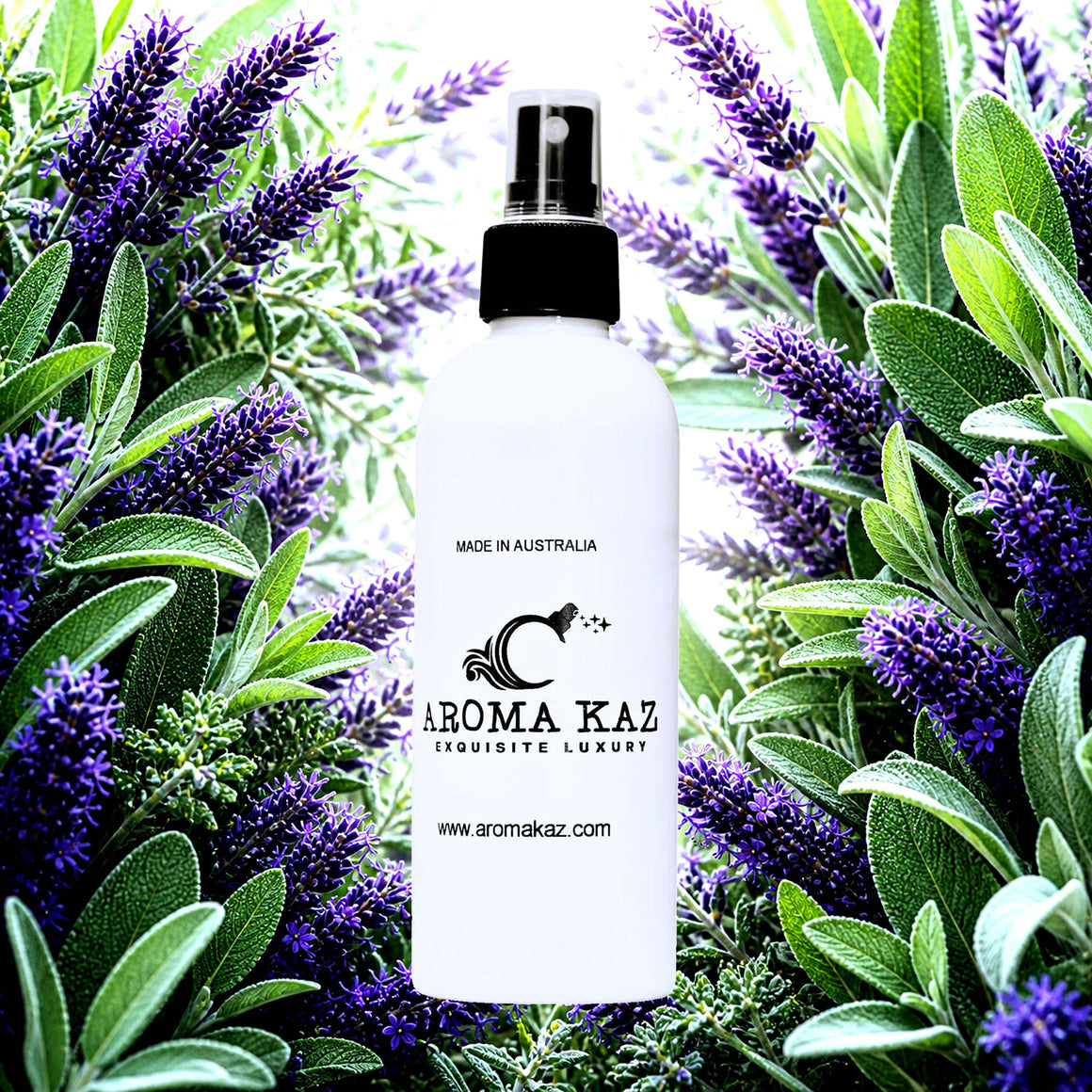 Lavender & Wild Sage Room Linen Car Air Freshener Spray Deodoriser eco-friendly vegan, cruelty-free body fragrance featuring floral fresh lavender and herbal sage, made in Australia.