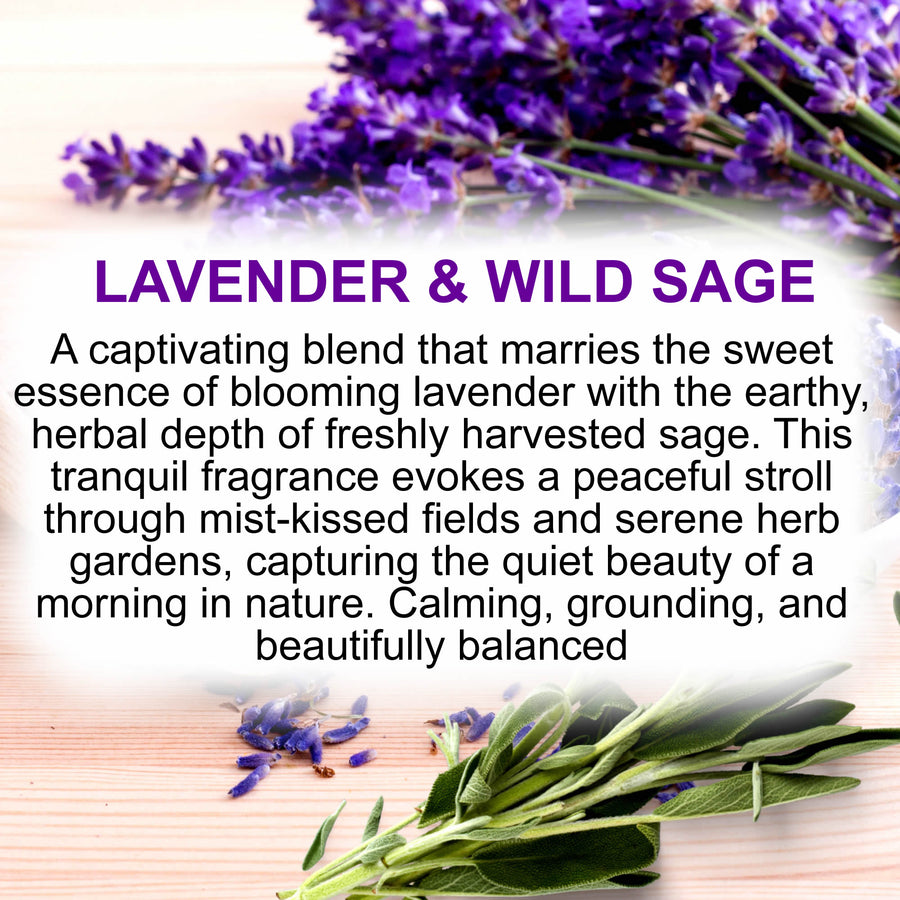 Lavender & Wild Sage fragrance oil for candle making, soap making and perfume blending – vegan, cruelty-free featuring floral fresh lavender and herbal sage, handmade in Australia.