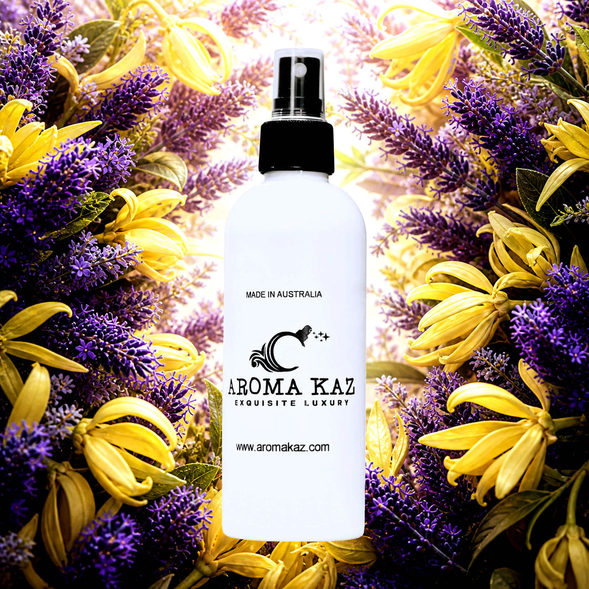 Lavender & Ylang Ylang Room Linen Car Air Freshener Spray Deodoriser eco-friendly vegan, cruelty-free body fragrance featuring floral lavender and sensual exotic ylang ylang, made in Australia.