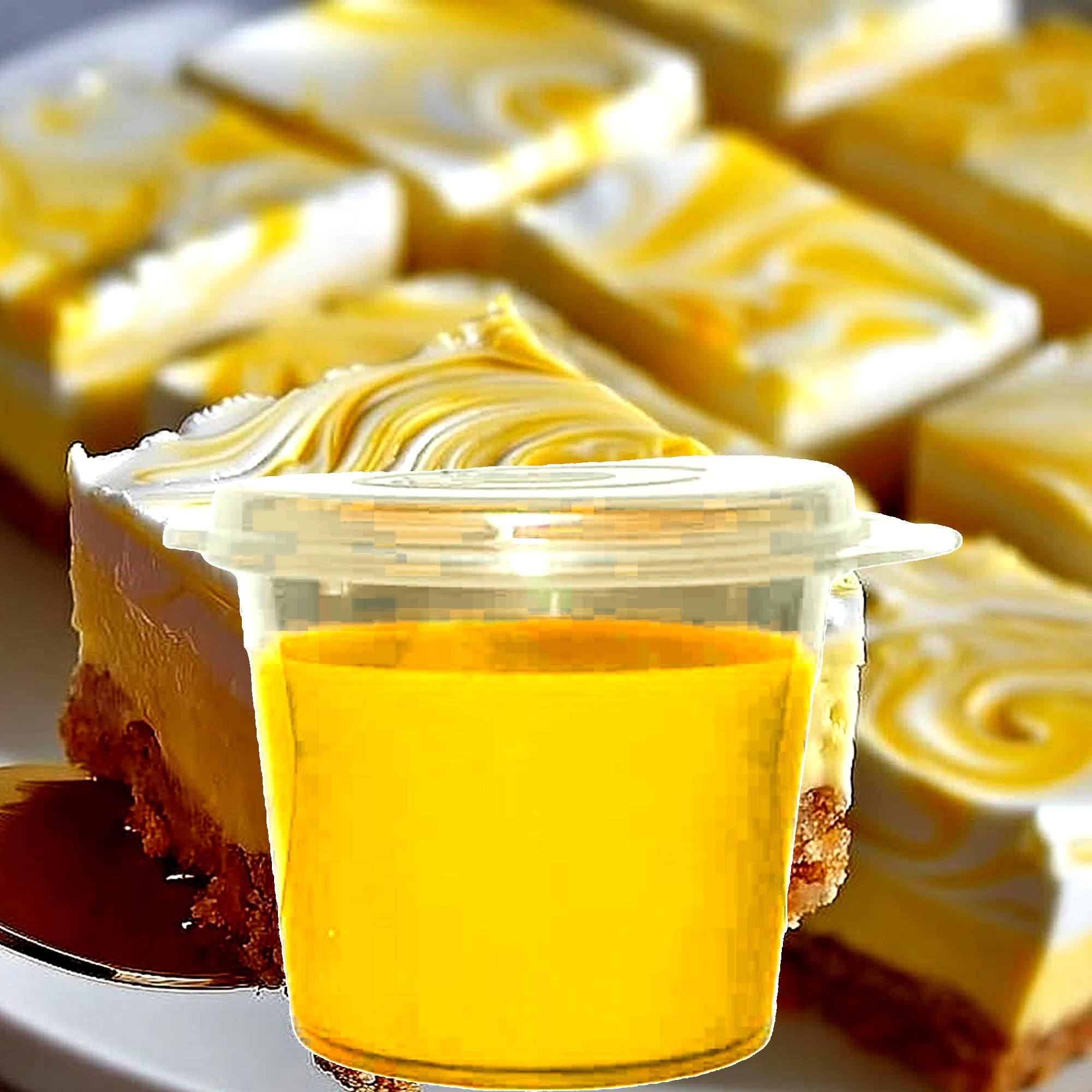 Lemon Cheesecake eco soy wax melts – vegan, cruelty-free featuring sweet creamy lemon dessert aroma, handmade in Australia.