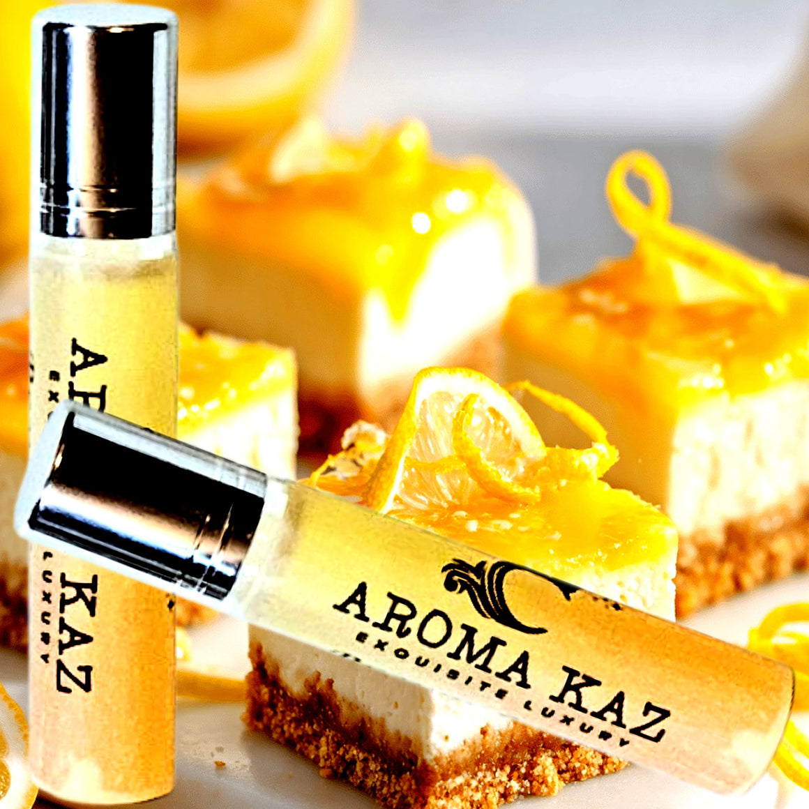 Lemon Cheesecake Fragrance Roll On – vegan, cruelty-free perfume roll on featuring sweet creamy lemon dessert aroma, handmade in Australia.