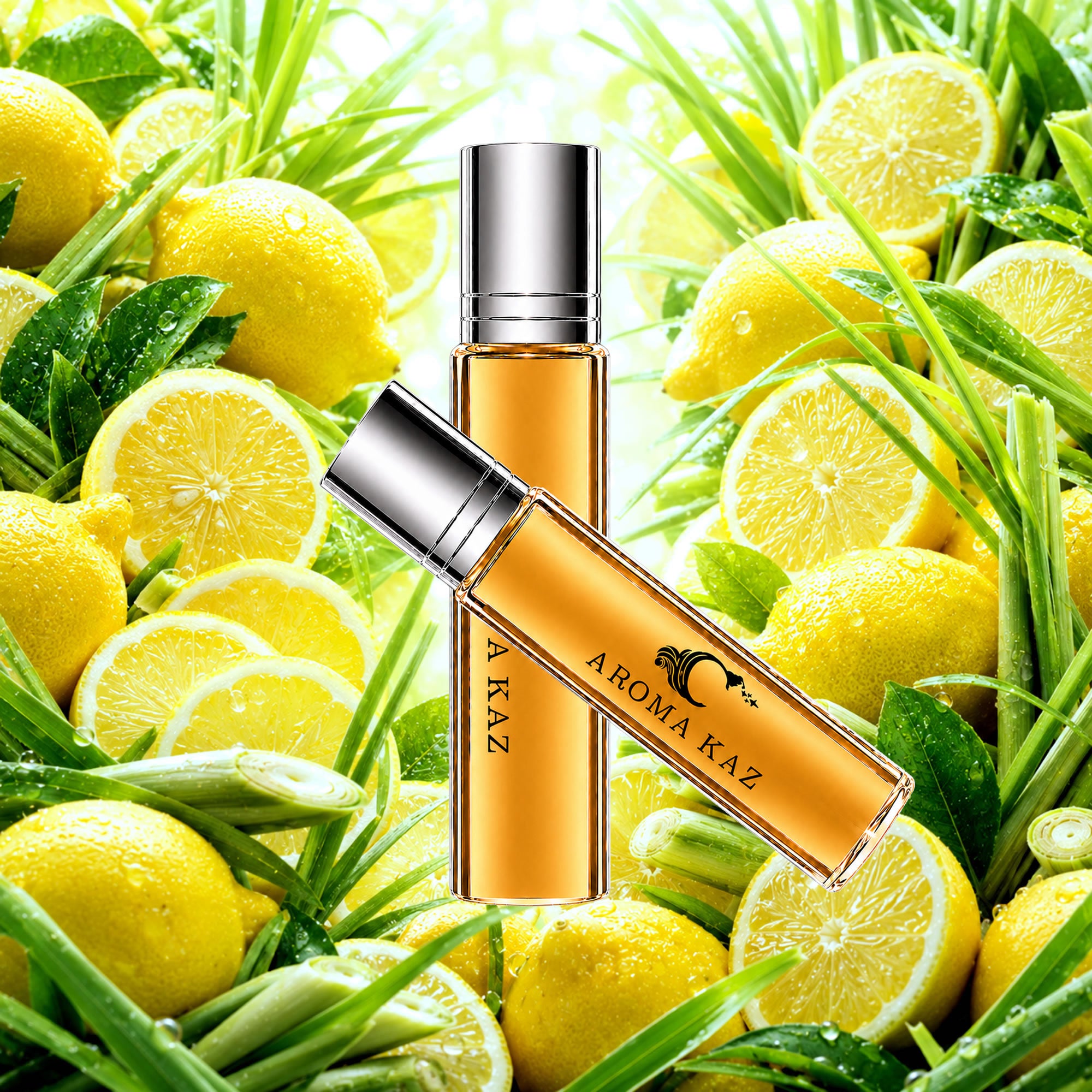 Lemon Citronella fragrance oil roll-on featuring citrus lemons and fresh citronella notes.  A luxury, long-lasting scent in a 10ml travel-friendly bottle. Handcrafted in Australia.