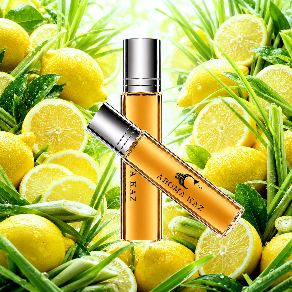 Lemon Citronella fragrance oil roll-on featuring citrus lemons and fresh citronella notes.  A luxury, long-lasting scent in a 10ml travel-friendly bottle. Handcrafted in Australia.