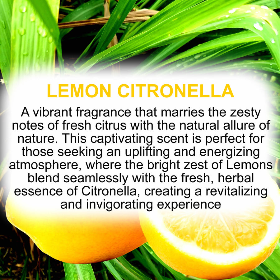 Lemon Citronella eco soy wax melts – vegan, cruelty-free featuring citrus lemons and fresh citronella notes, handmade in Australia.