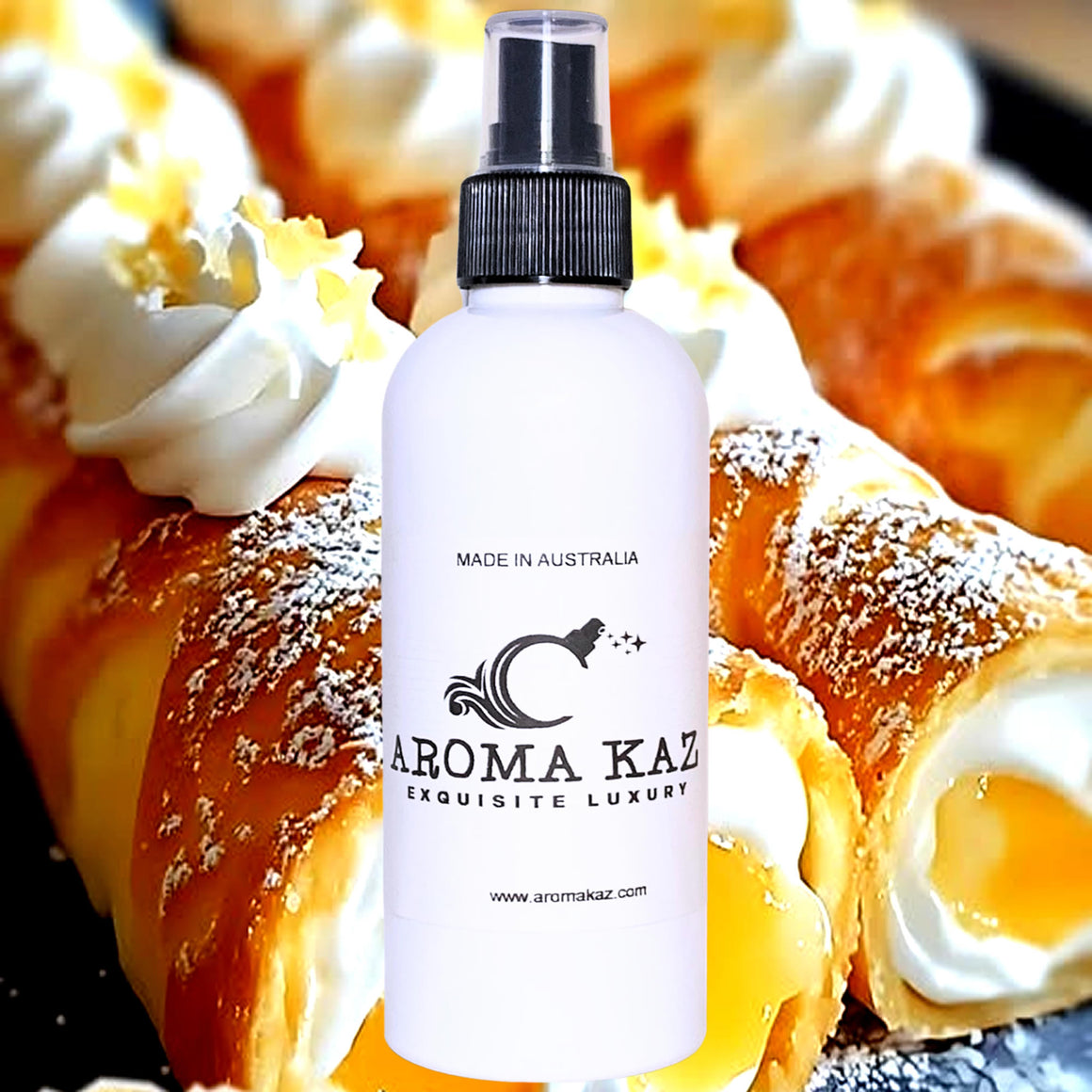 Lemon Cream Croissants Car Air Freshener Spray Deodoriser – eco-friendly, vegan, cruelty-free handmade featuring buttery croissant and creamy lemon filling aroma, handmade in Australia.