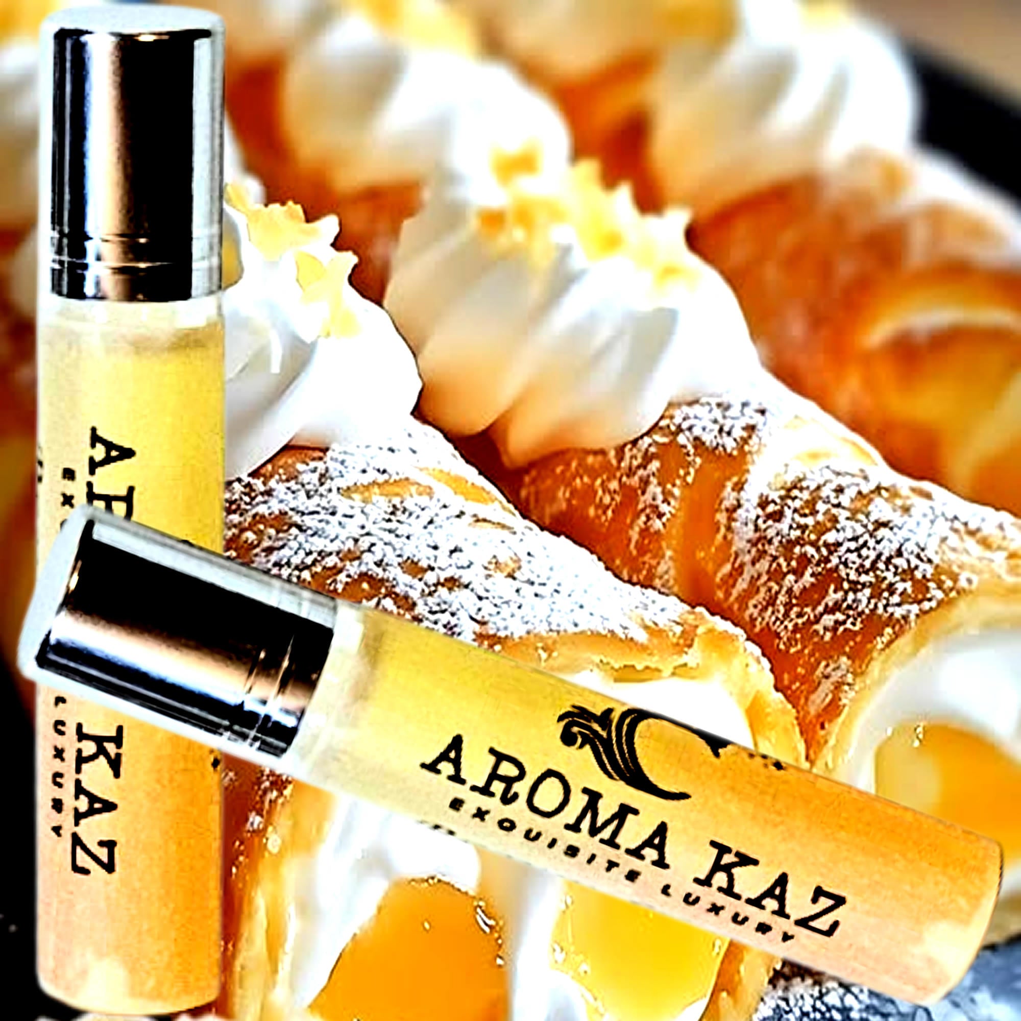 Lemon Cream Croissants Fragrance Roll On – vegan, cruelty-free perfume roll on featuring buttery croissant and creamy lemon filling aroma, handmade in Australia.