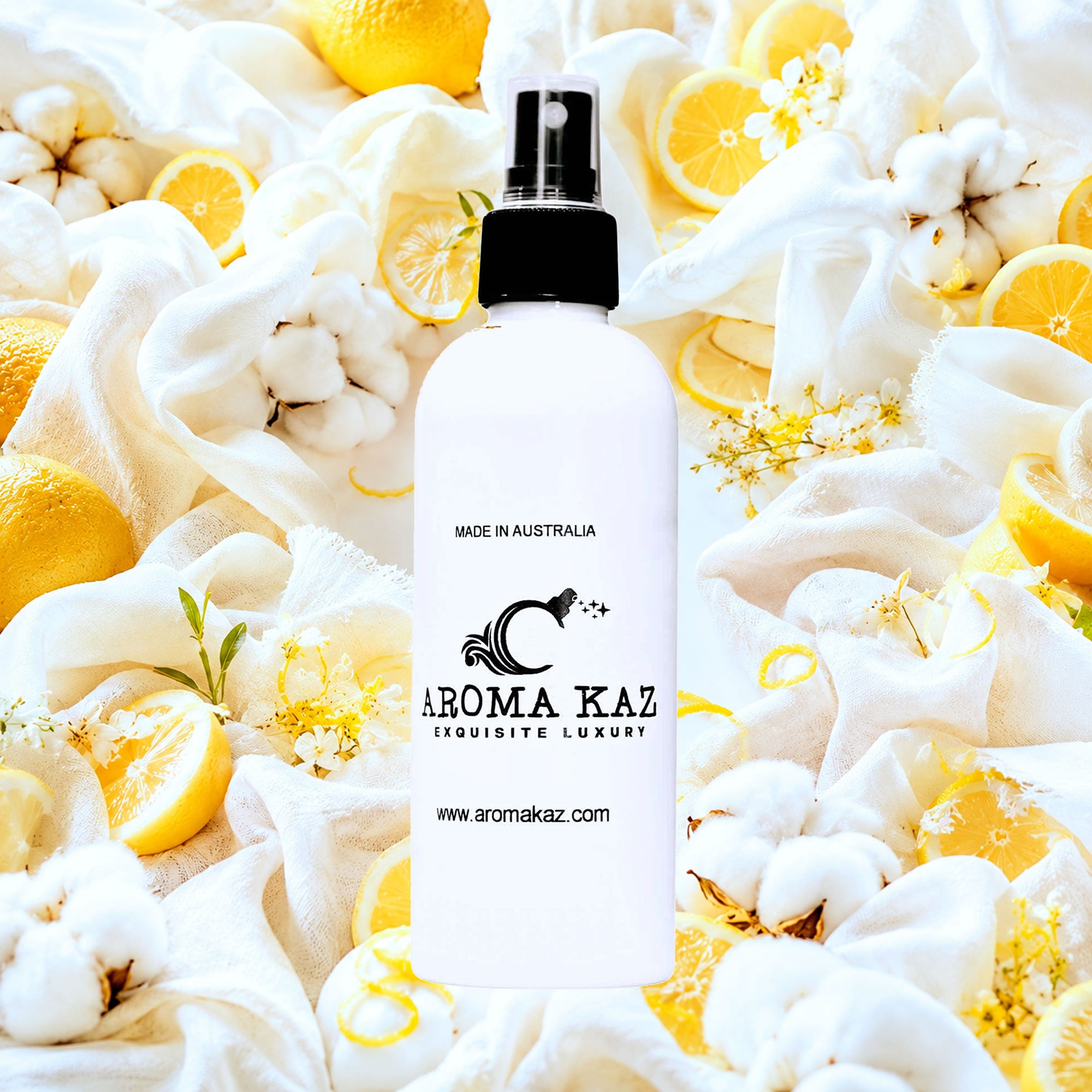 Lemon Fresh Linen Room Linen Car Air Freshener Spray Deodoriser eco-friendly vegan, cruelty-free body fragrance featuring crisp clean linen and citrus lemon notes, made in Australia.