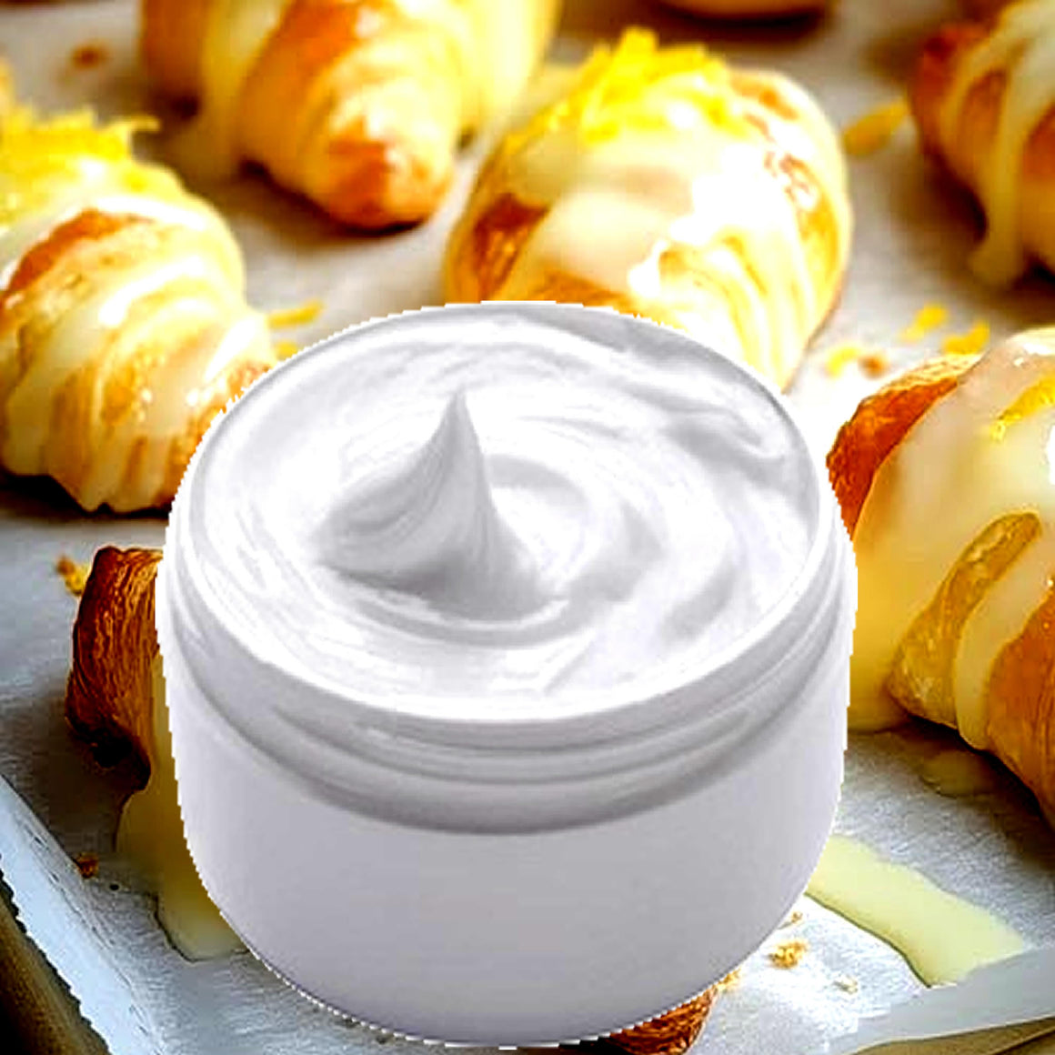 Lemon Cream Croissants Hydrating vegan body and hand cream moisturizer. Handmade in Australia, cruelty free, long-lasting fragrance, perfect for all skin types and ideal as a gift for men or women.