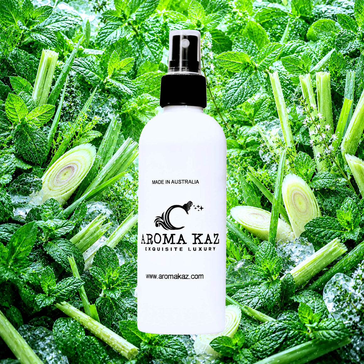 Lemongrass & Wild Mint Room Linen Car Air Freshener Spray Deodoriser eco-friendly vegan, cruelty-free body fragrance featuring cool wild mint and uplifting lemongrass, made in Australia.