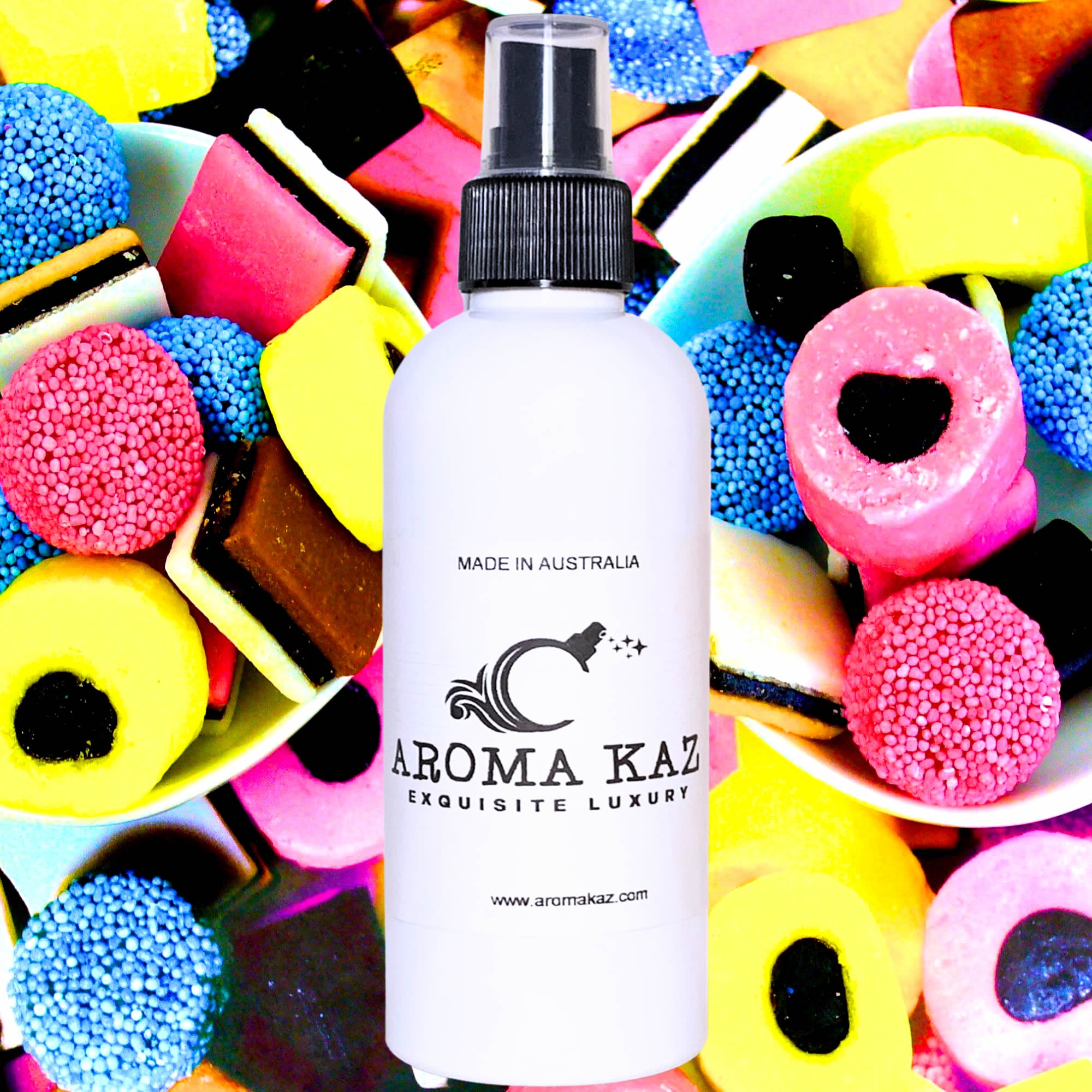 Licorice Allsorts Car Air Freshener Spray Deodoriser – eco-friendly, vegan, cruelty-free handmade featuring sweet licorice candy aroma, handmade in Australia.