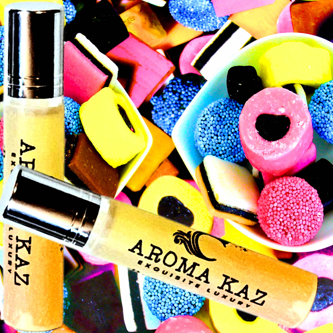 Licorice Allsorts Fragrance Roll On – vegan, cruelty-free perfume roll on featuring sweet licorice candy aroma, handmade in Australia.