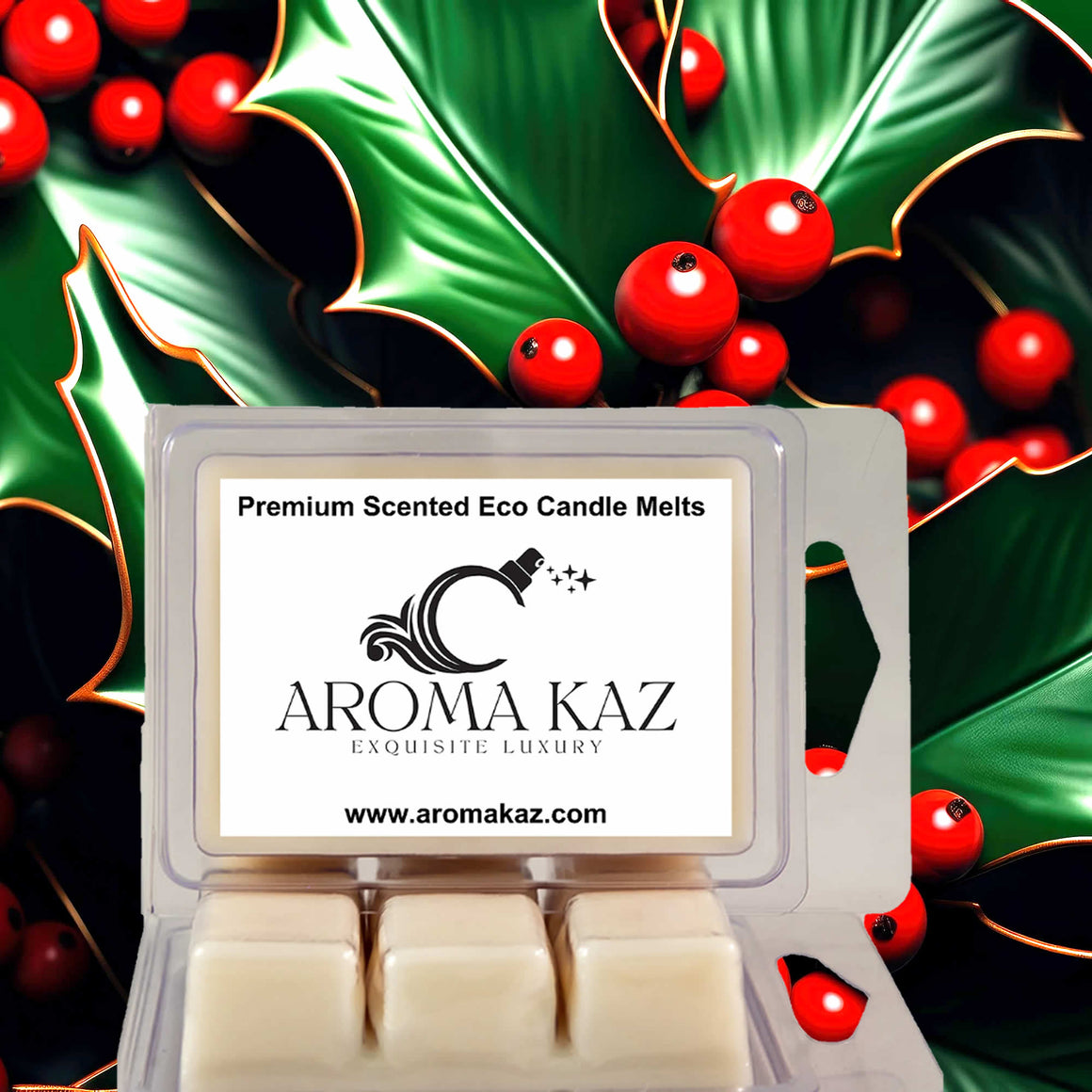 Mistletoe & Holly Berry eco soy wax melts – vegan, cruelty-free featuring festive hollyberry and fresh winter greenery, handmade in Australia.