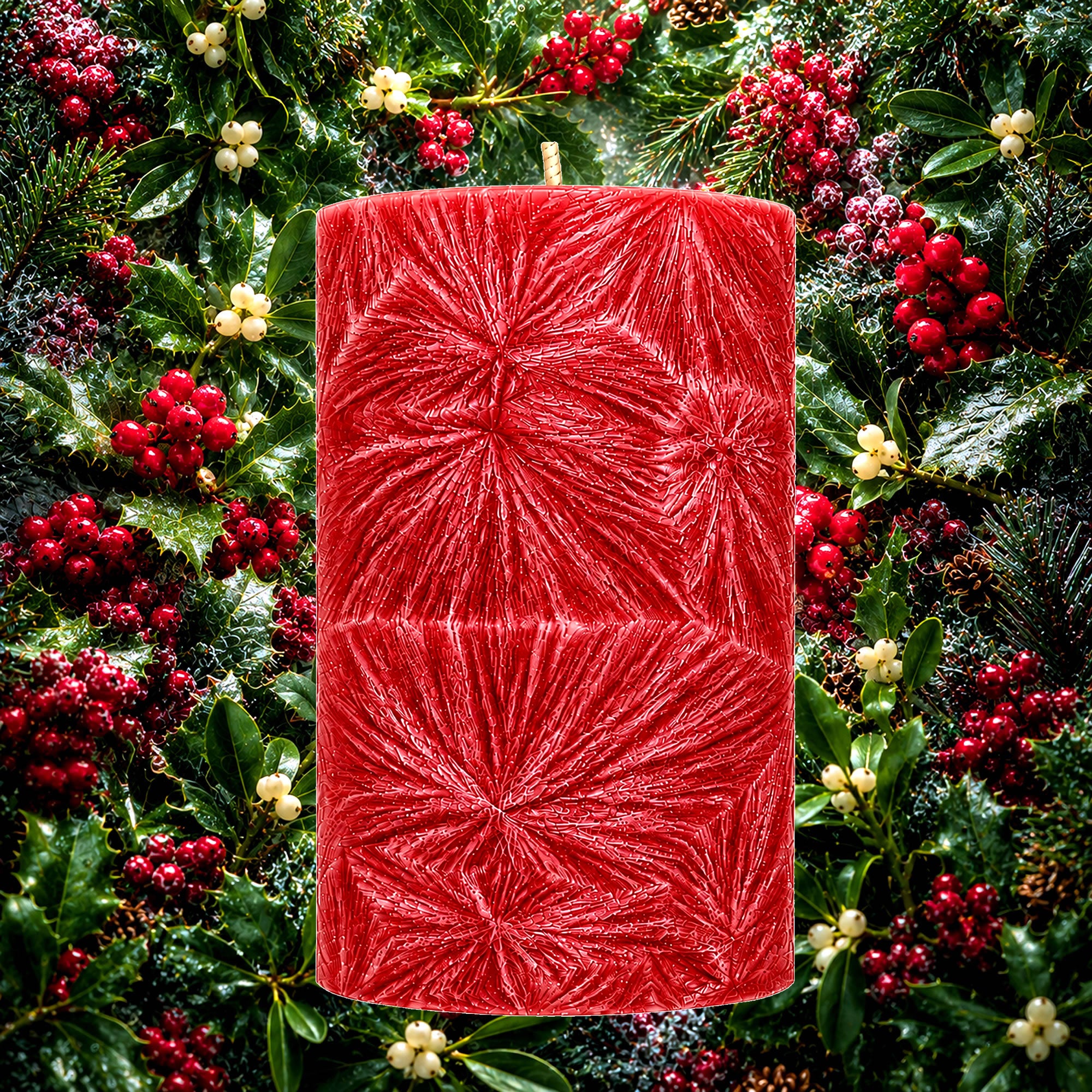 Mistletoe & Holly Berry Pillar Candle