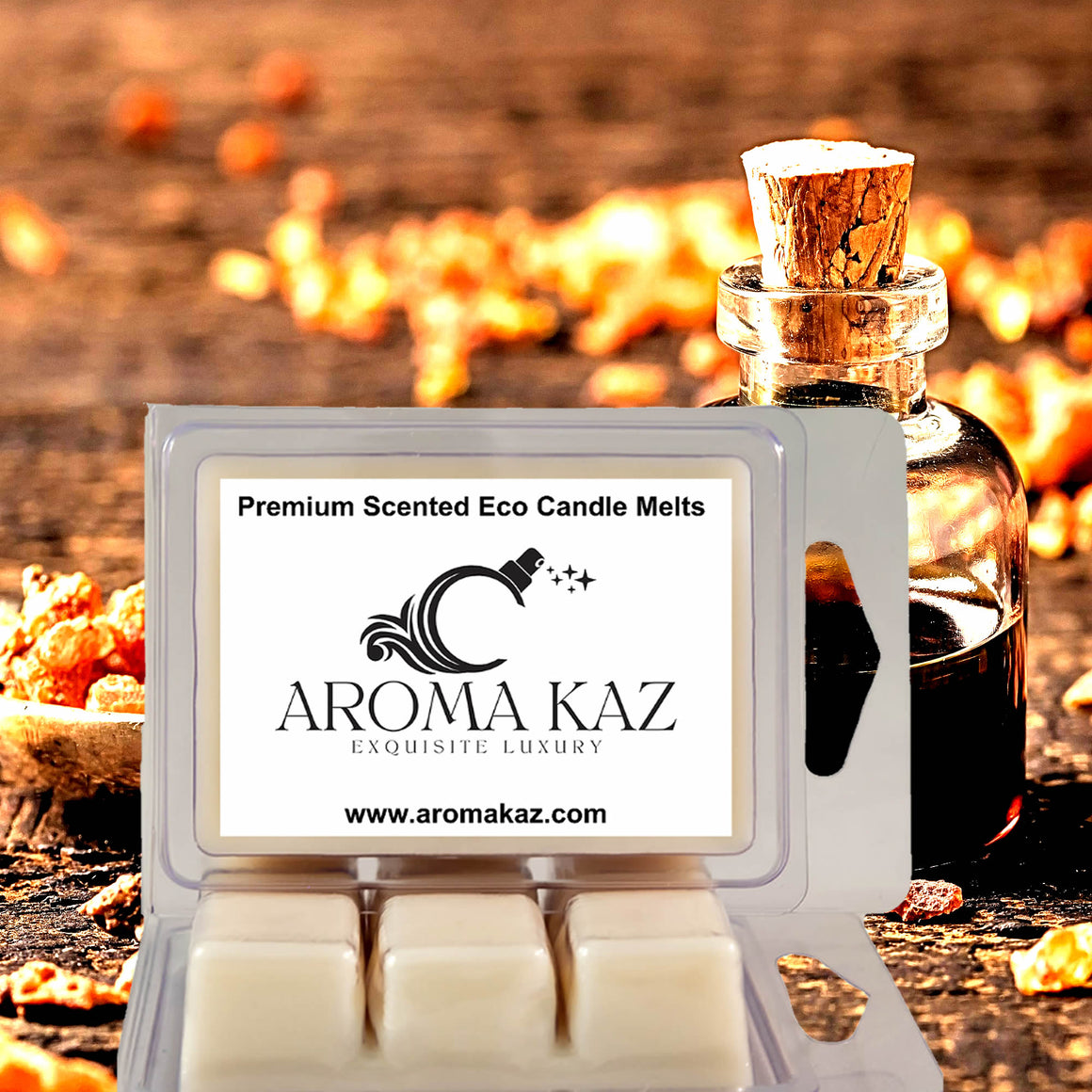 Moroccan Amber & Myrrh eco soy wax melts – vegan, cruelty-free featuring exotic amber, warm spices, and resinous myrrh, handmade in Australia.