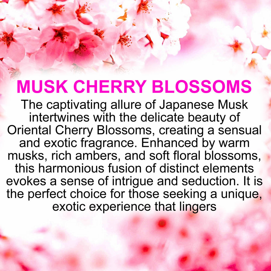 Musk Cherry Blossoms fragrance oil for candle making, soap making and perfume blending – vegan, cruelty-free featuring sweet cherry blossoms and soft musk, handmade in Australia.