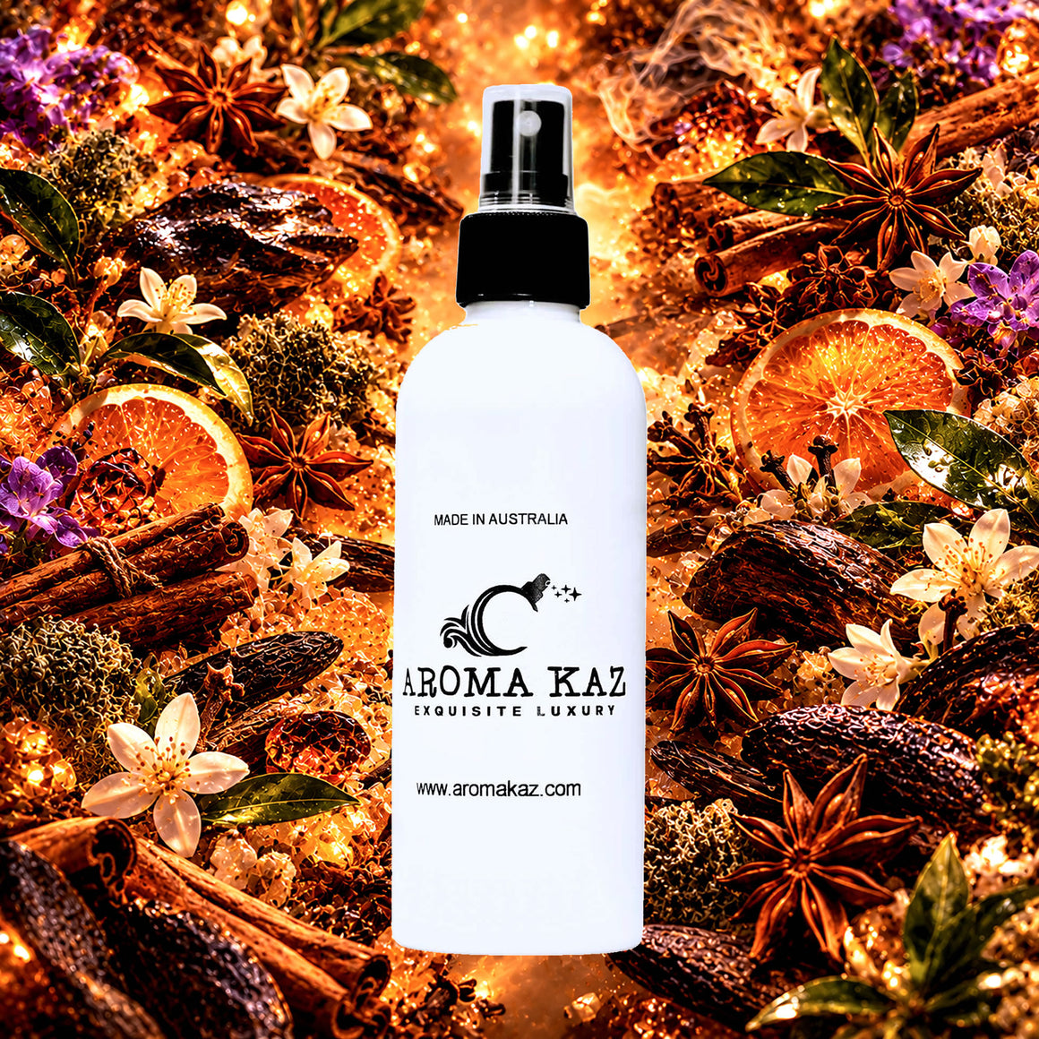 Mystic Arabian Knights Room Linen Car Air Freshener Spray Deodoriser eco-friendly vegan, cruelty-free body fragrance featuring deep exotic spices, warm woods, and rich amber, made in Australia.