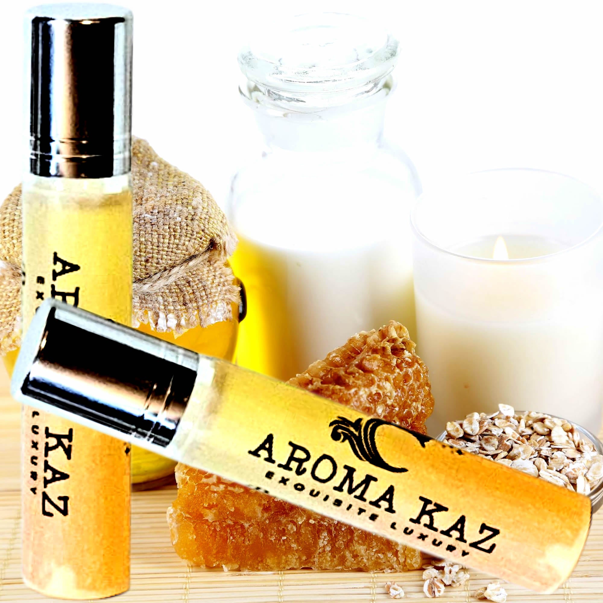 Oatmeal Milk & Honey Fragrance Roll On – vegan, cruelty-free perfume roll on featuring warm sweet honey and creamy oatmeal softness, handmade in Australia.