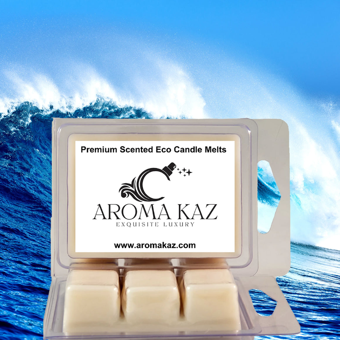 Ocean Whispers eco soy wax melts – vegan, cruelty-free featuring fresh sea breeze and soft aquatic notes, handmade in Australia.