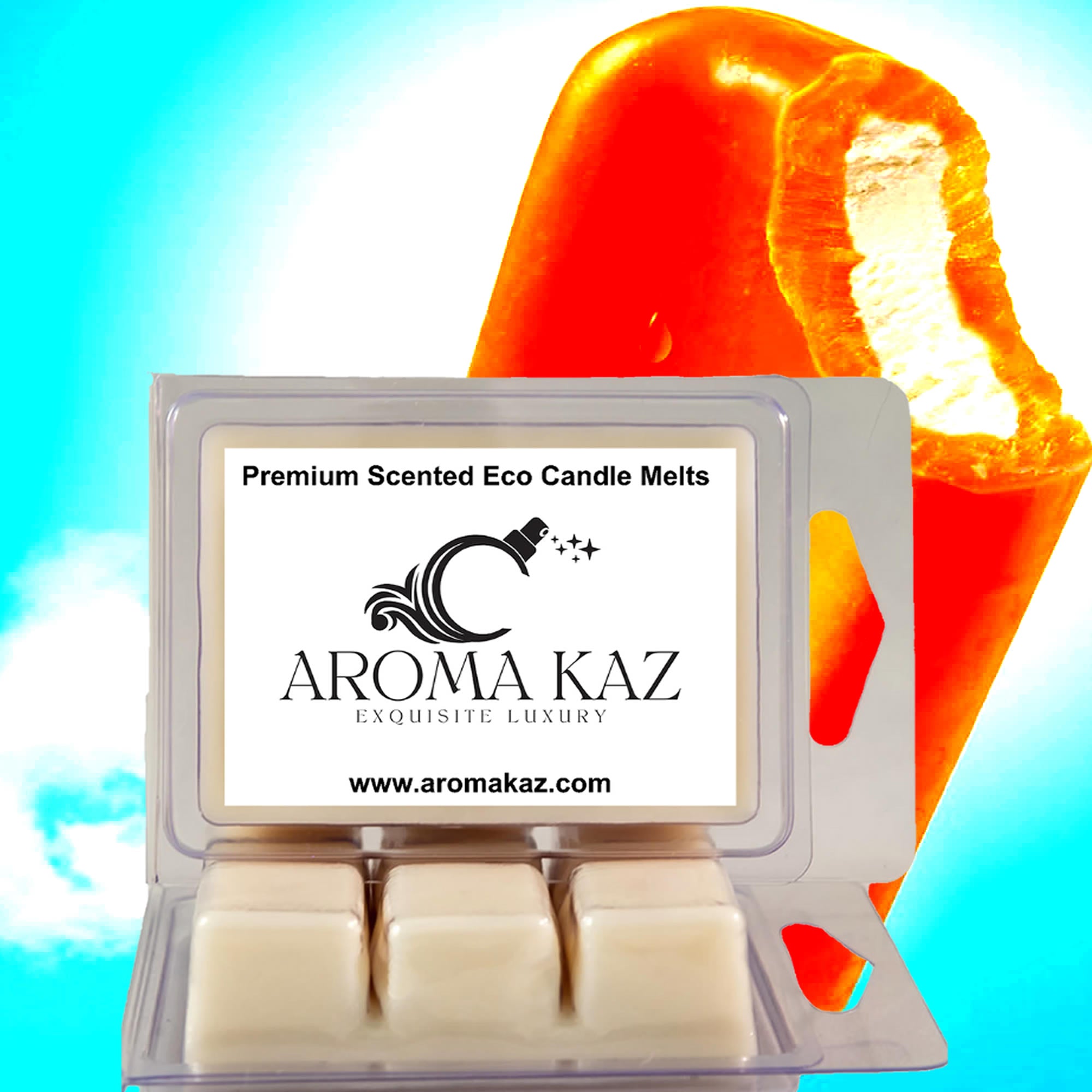 Orange Vanilla eco soy wax melts – vegan, cruelty-free featuring sweet orange citrus and creamy vanilla, handmade in Australia.