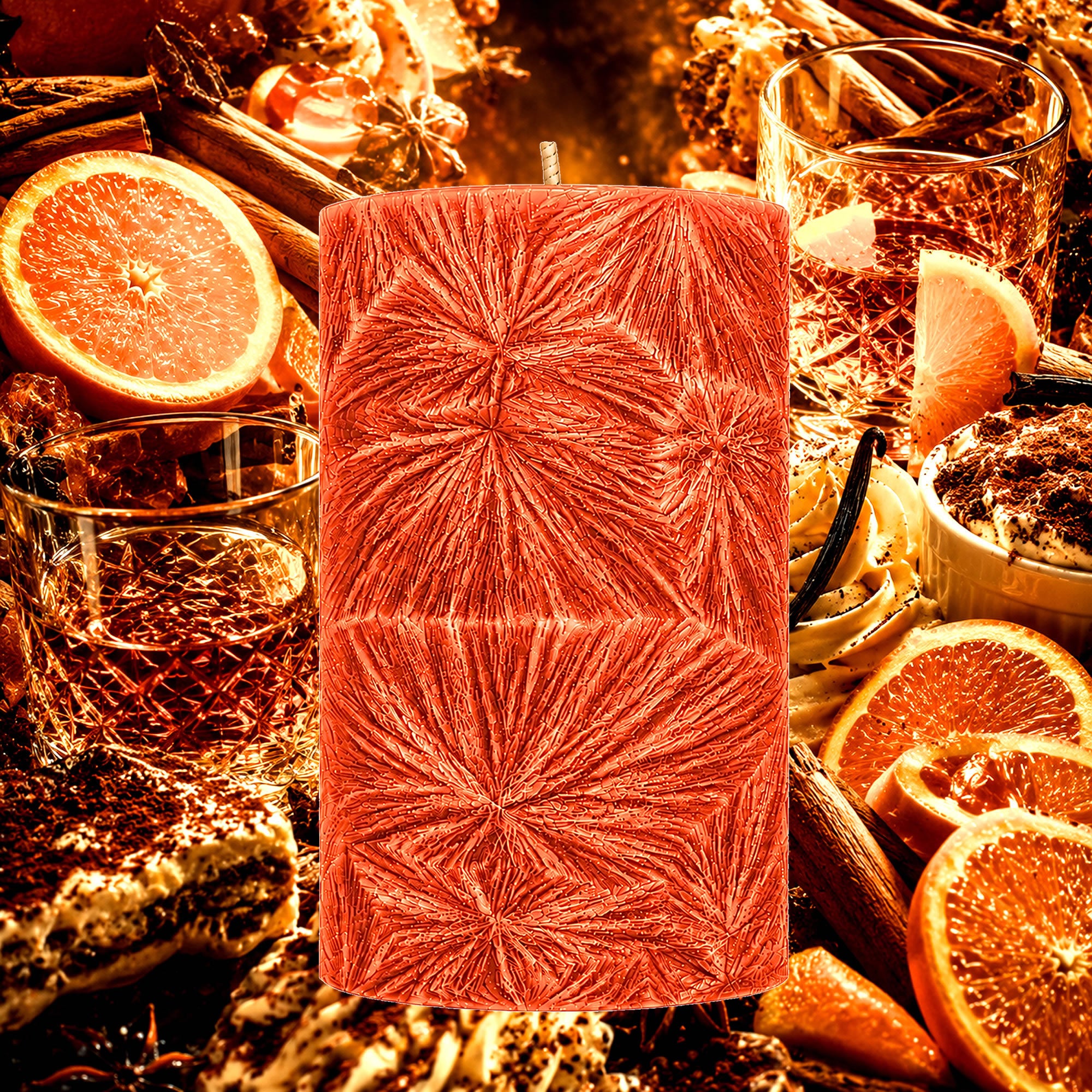 Orange Whisky & Cocoa Pillar Candle