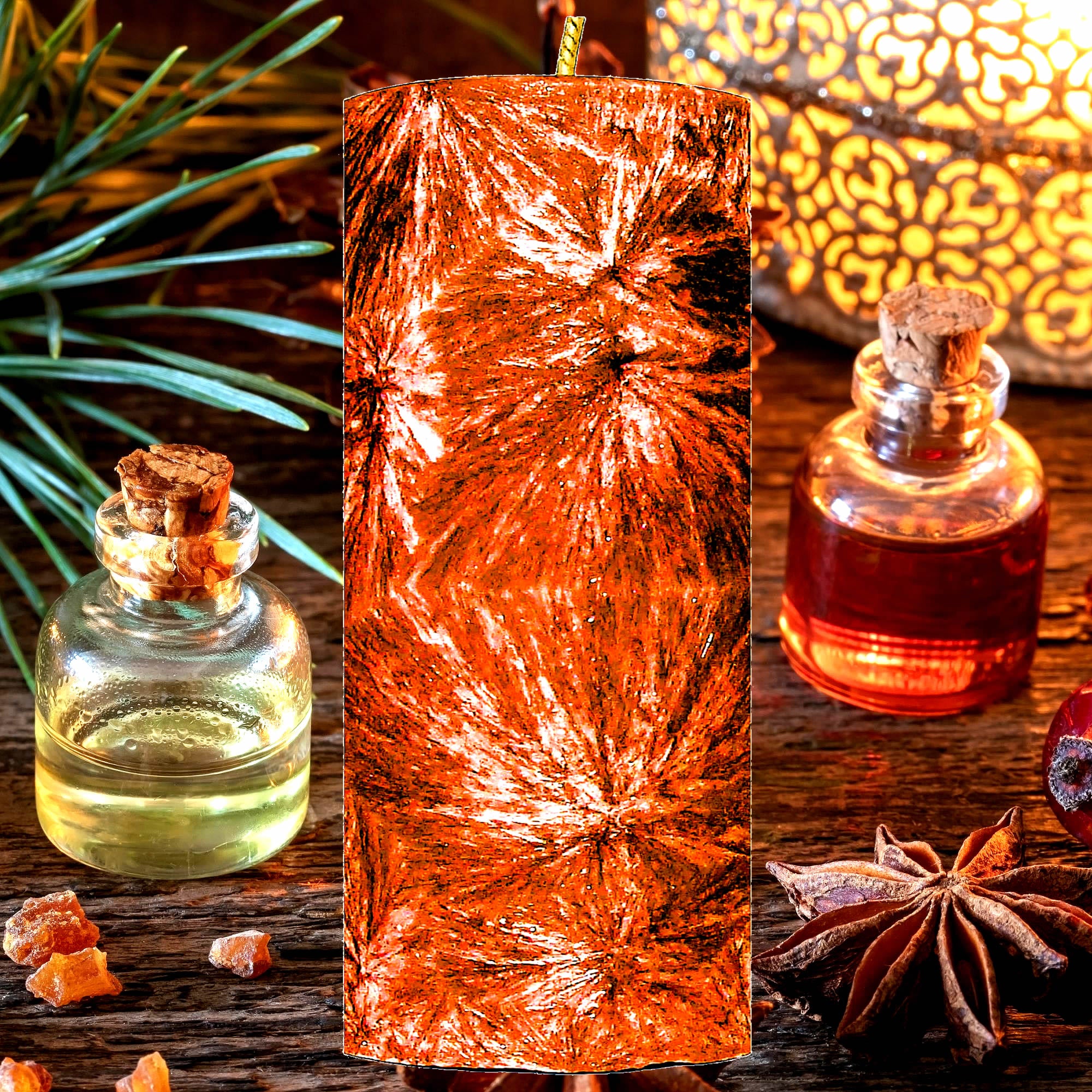 Oriental Myrrh & Musk Pillar Candle – Plant-Based, Eco-Friendly, Vegan, Cruelty Free